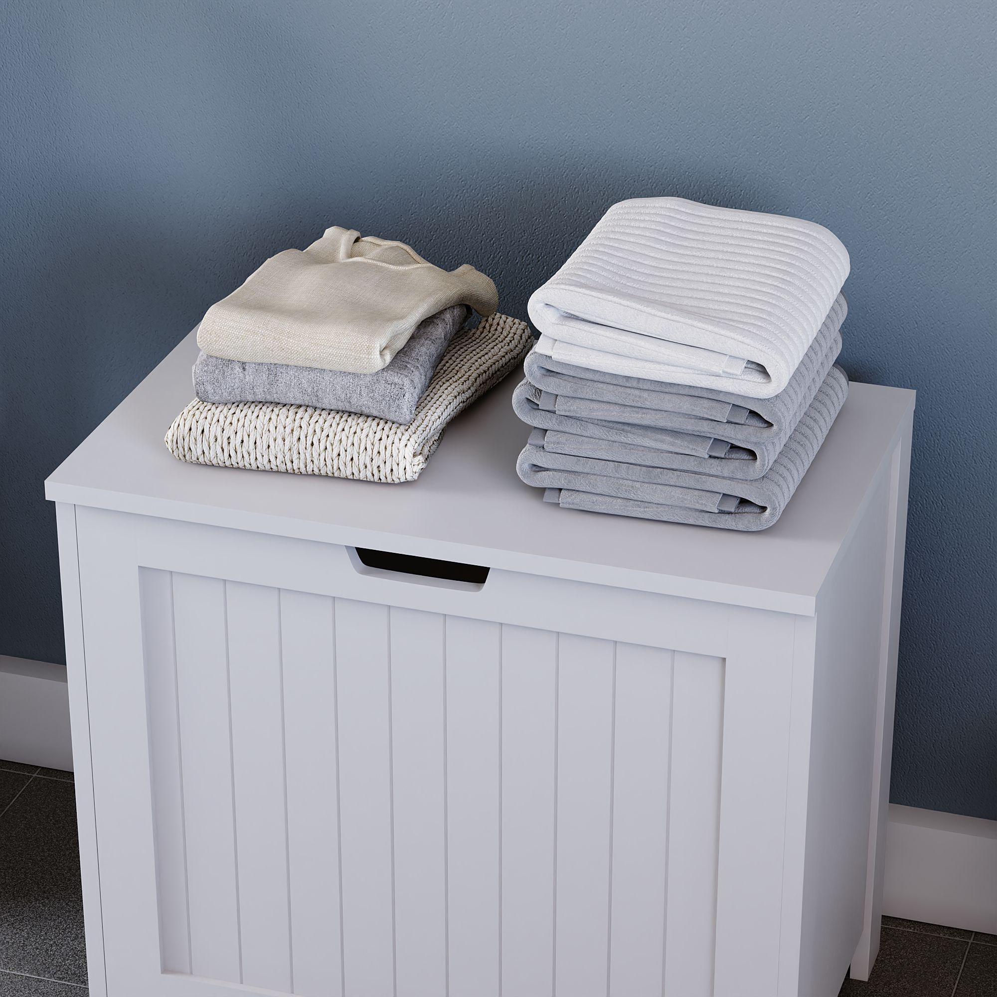 Hayle Matt White Wooden Large Laundry hamper
