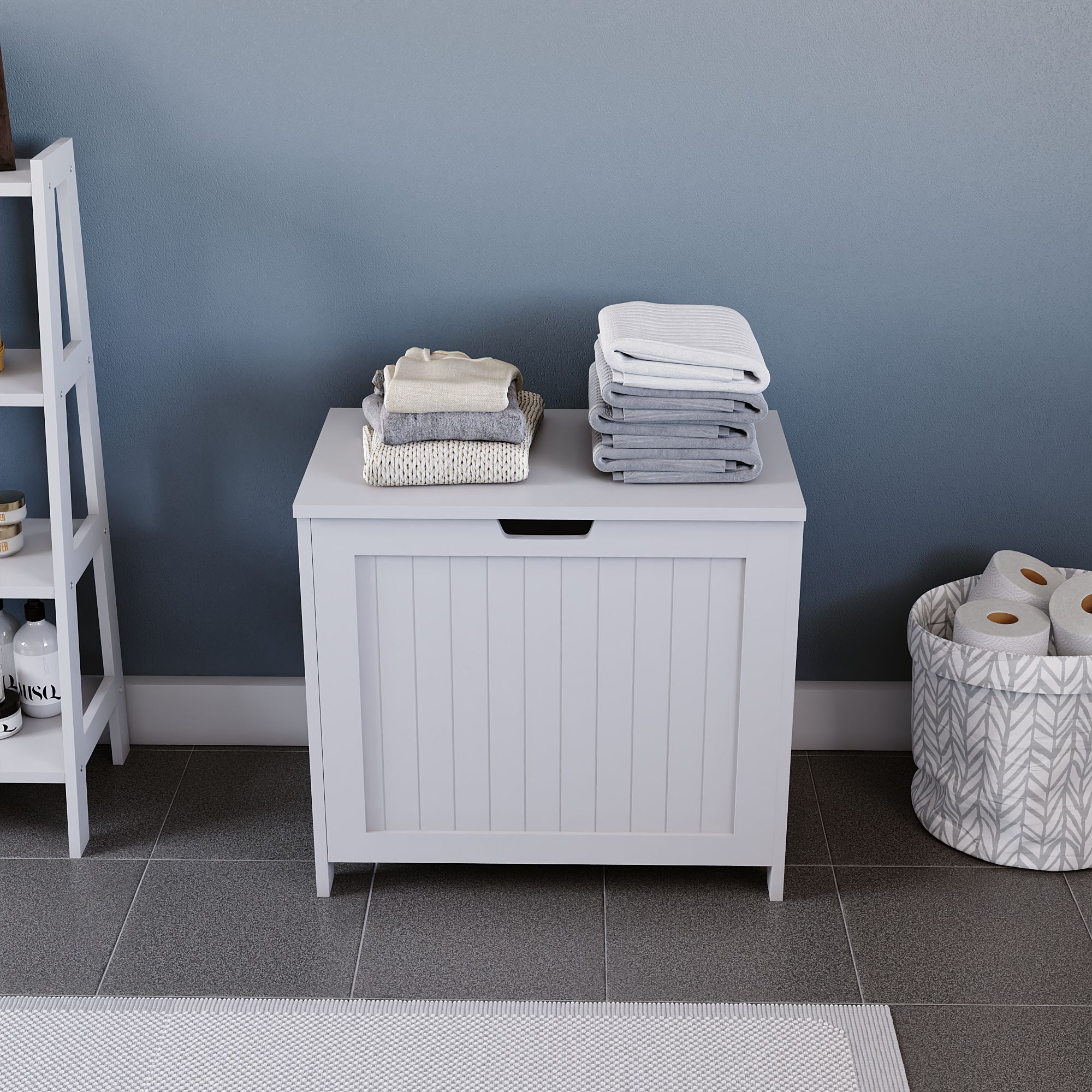 Hayle Matt White Wooden Large Laundry hamper