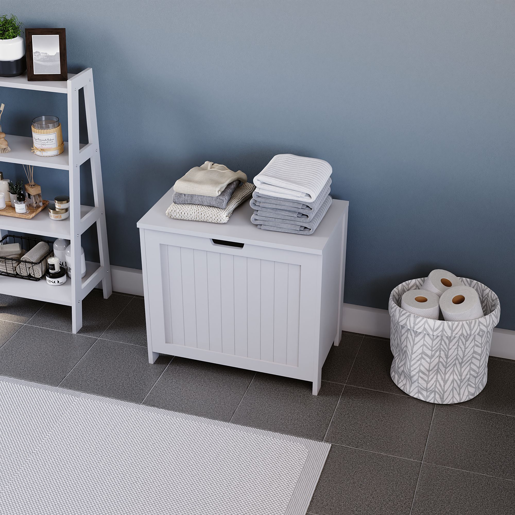 Hayle Matt White Wooden Large Laundry hamper