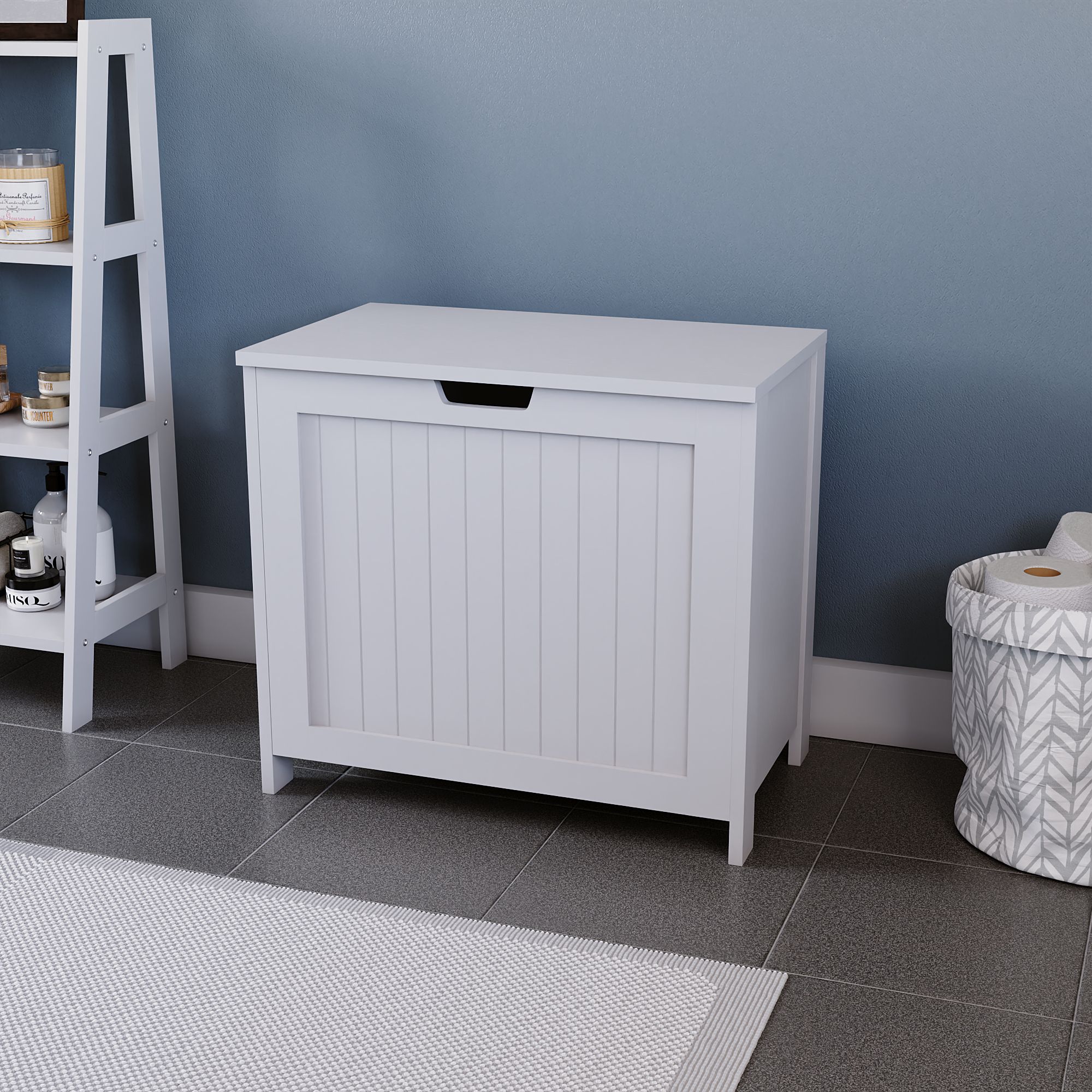 Hayle Matt White Wooden Large Laundry hamper