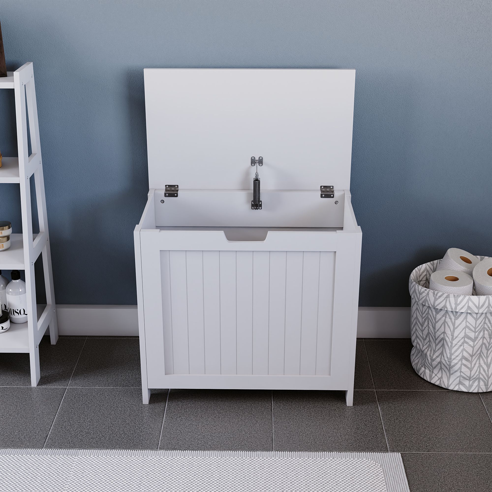 Hayle Matt White Wooden Large Laundry hamper