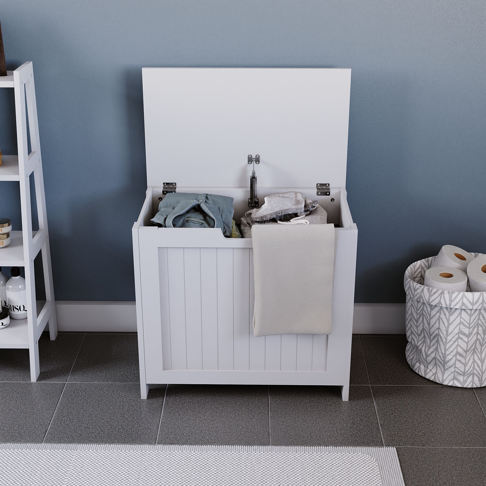 Hayle Matt White Wooden Large Laundry hamper