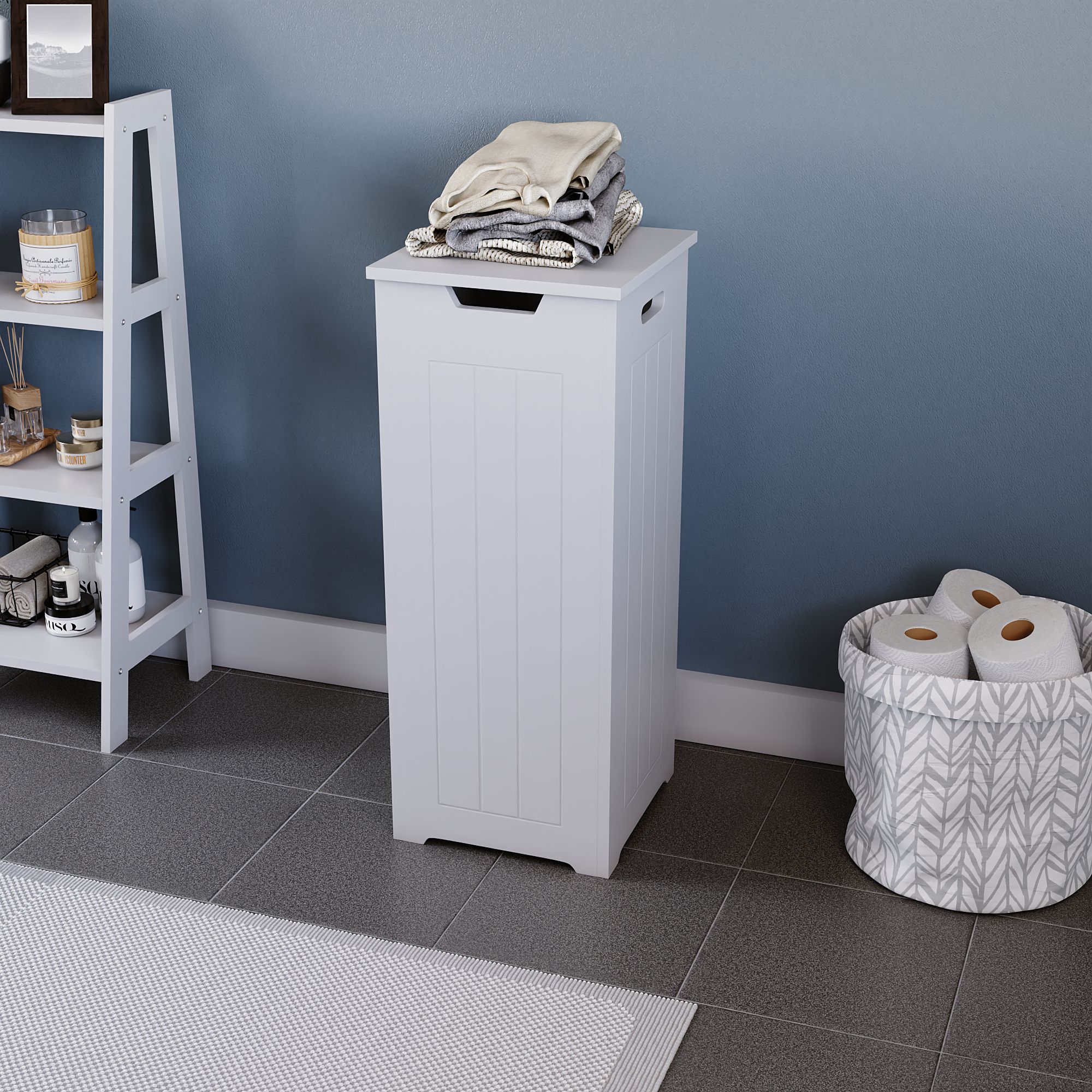 Hayle Matt White Wooden Small Laundry hamper