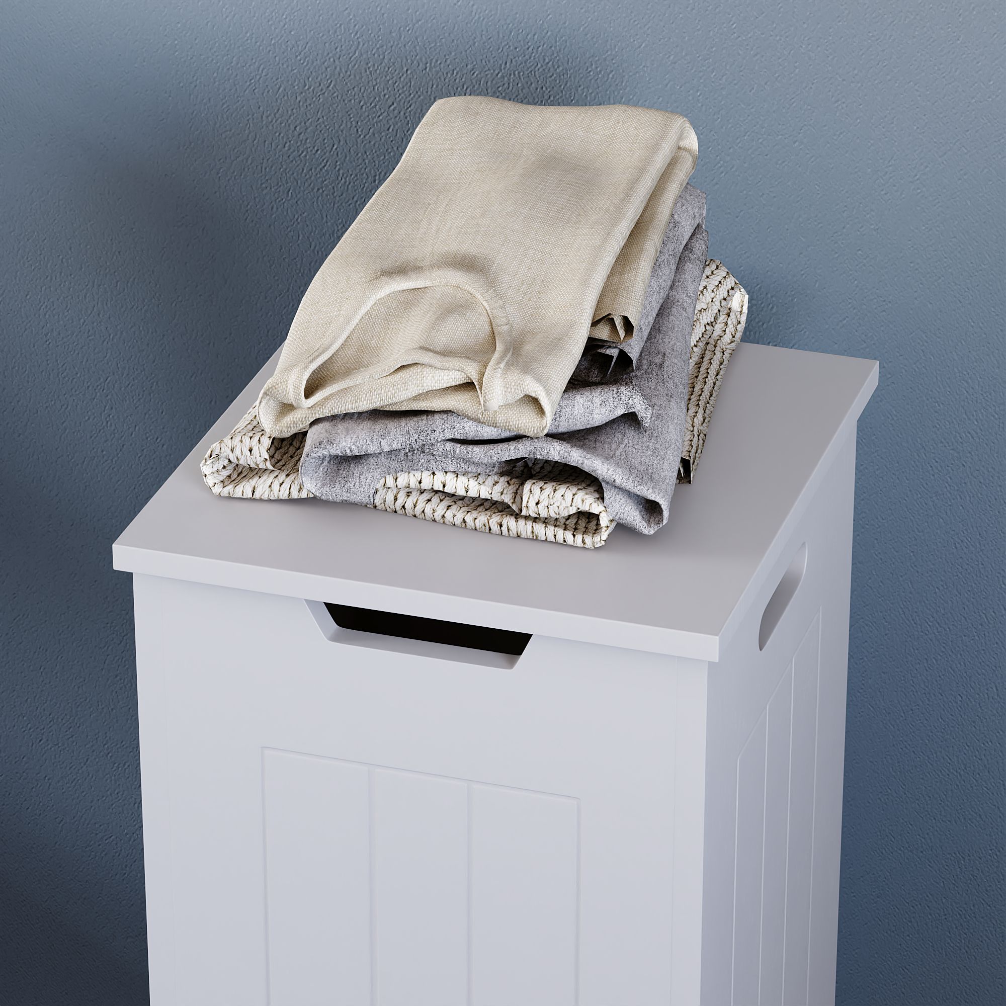 Hayle Matt White Wooden Small Laundry hamper