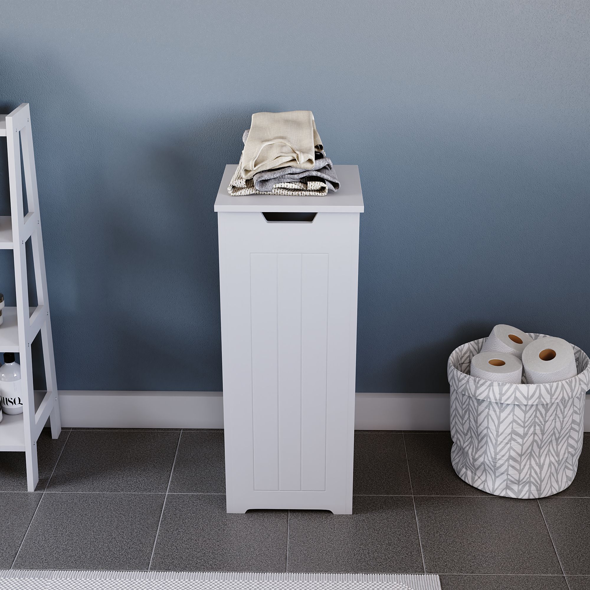 Hayle Matt White Wooden Small Laundry hamper