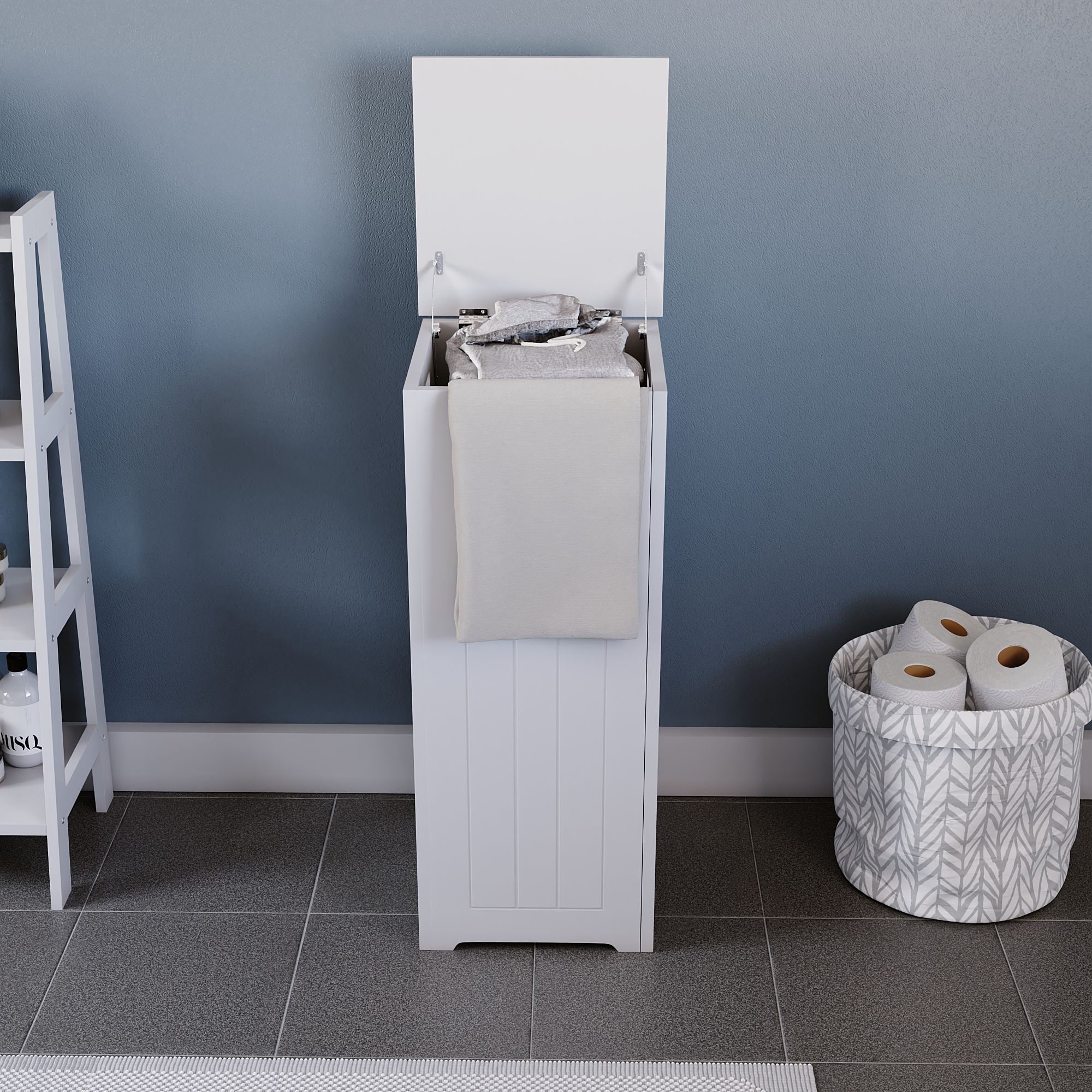 Hayle Matt White Wooden Small Laundry hamper