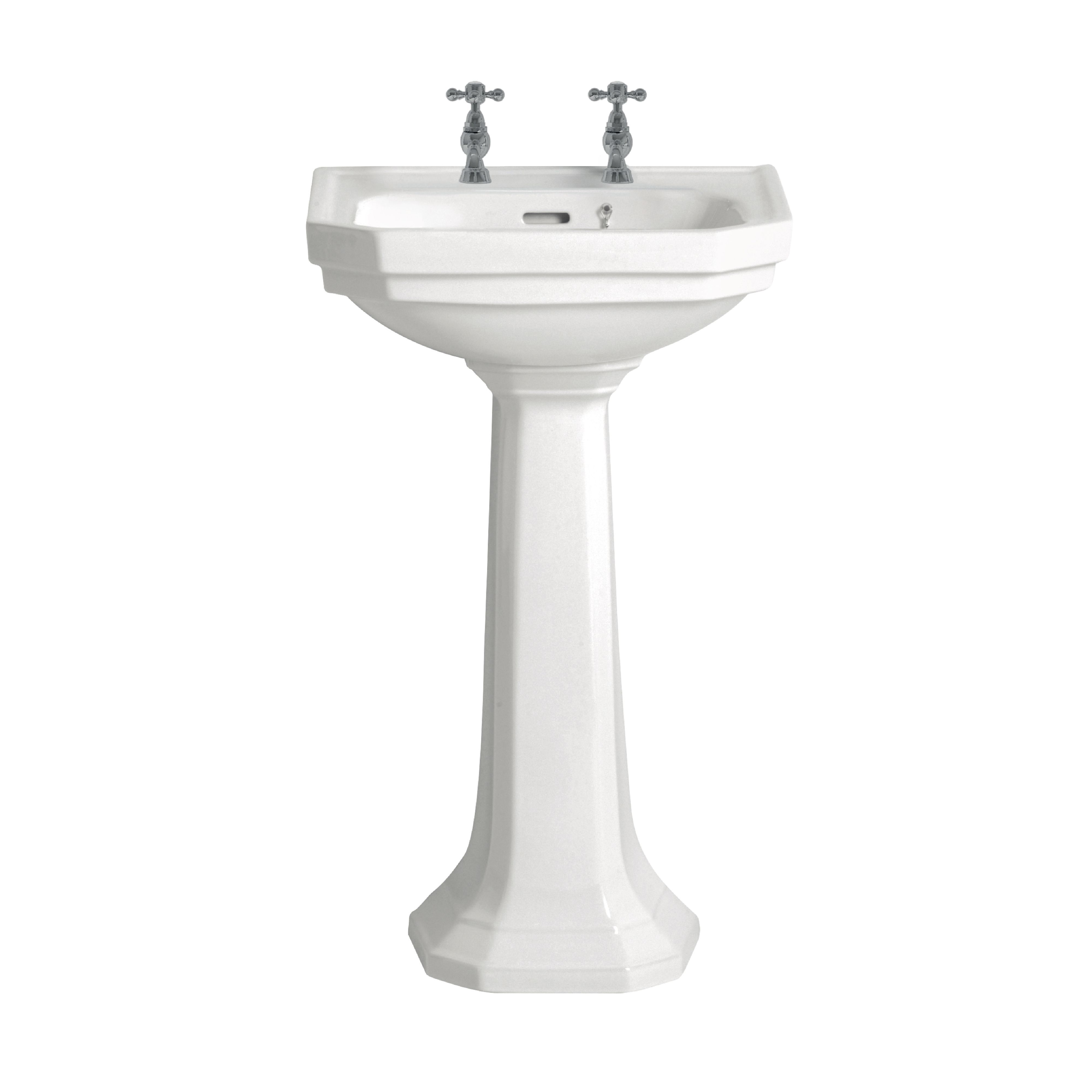 Heritage Upperton Gloss White D-shaped Wall-mounted Cloakroom Basin with 2 tap holes (W)49.5cm