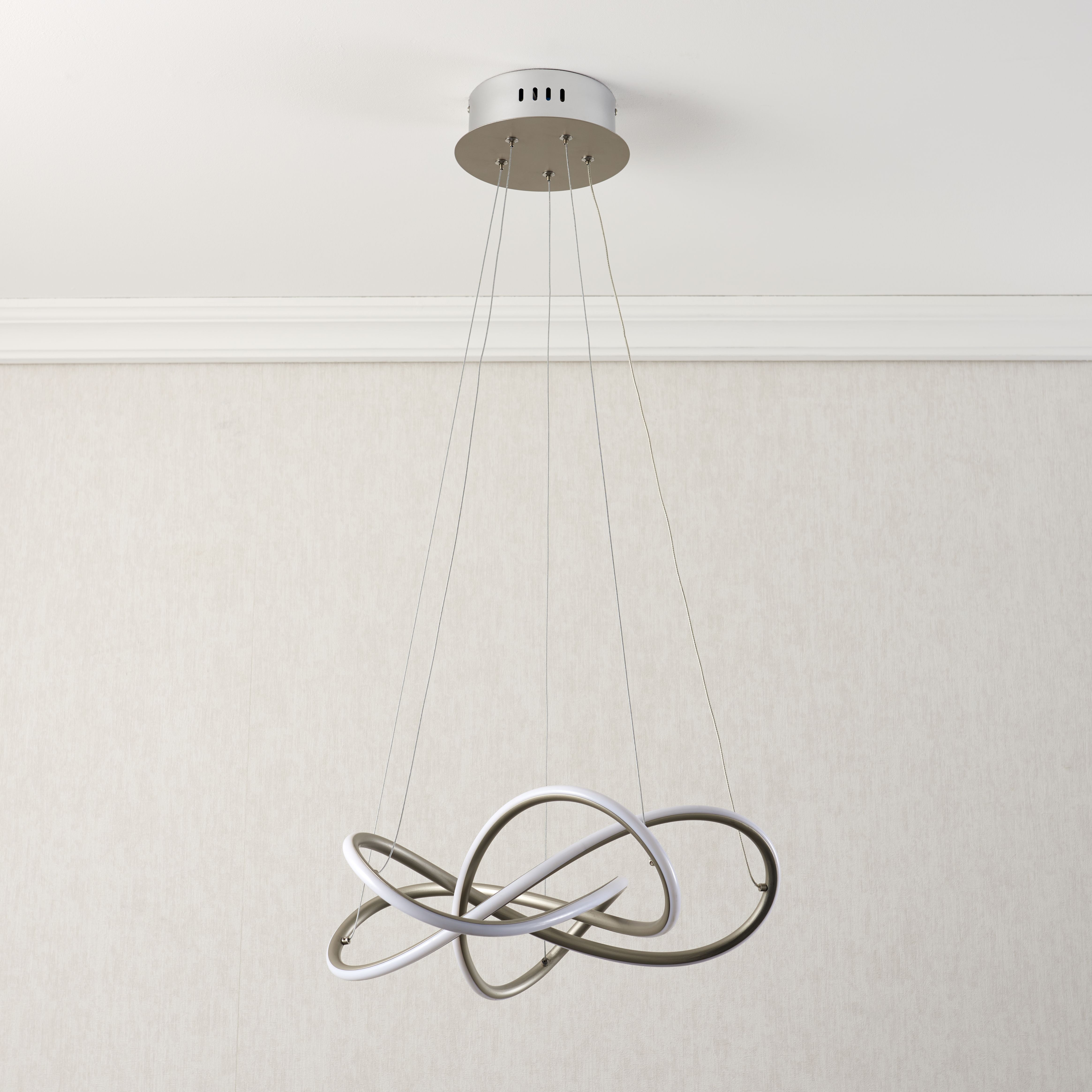 Heron Spiral Matt Aluminium alloy, silicone & steel Silver effect LED Ceiling light
