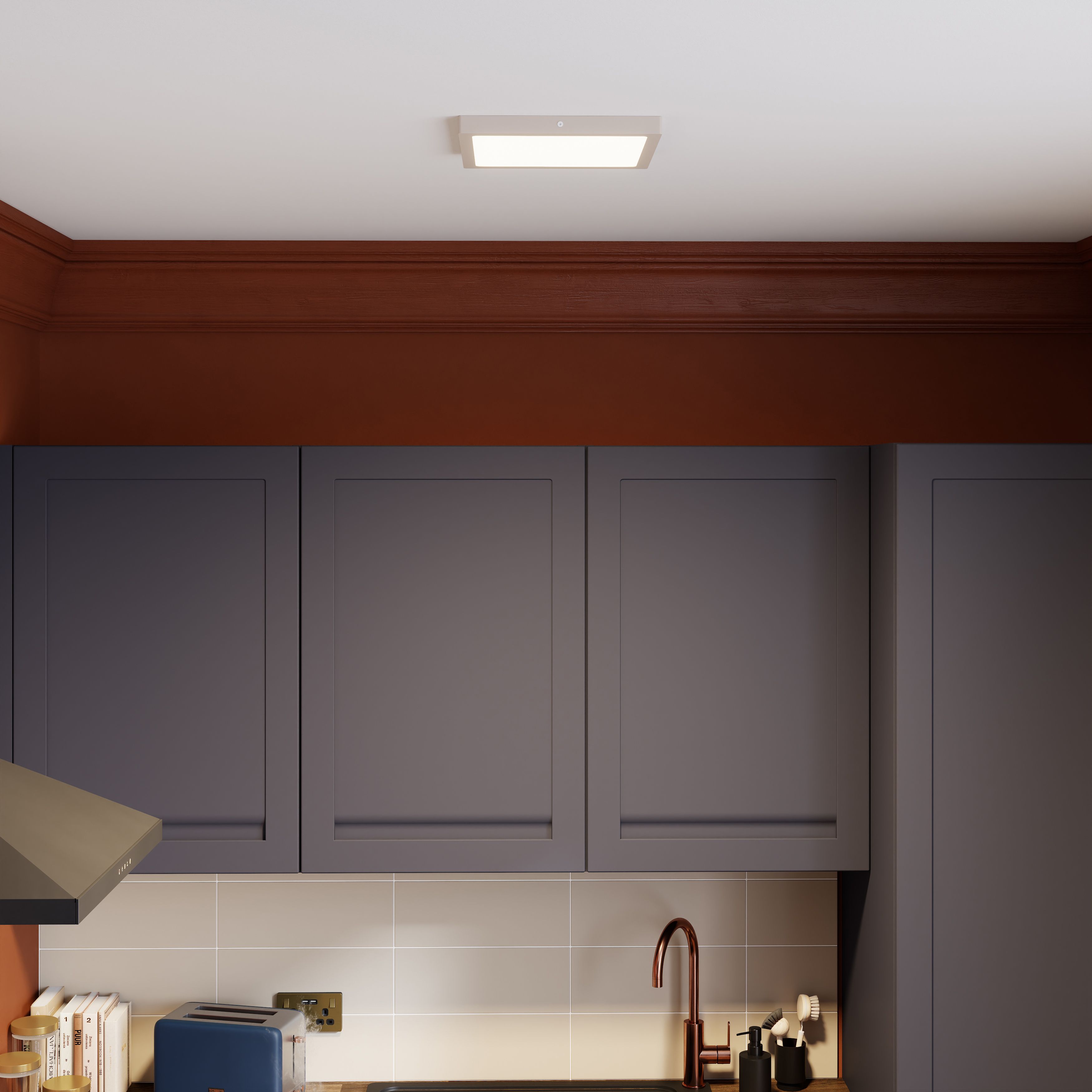 Hestia Square Brushed Metal & plastic Silver Chrome effect LED Ceiling light