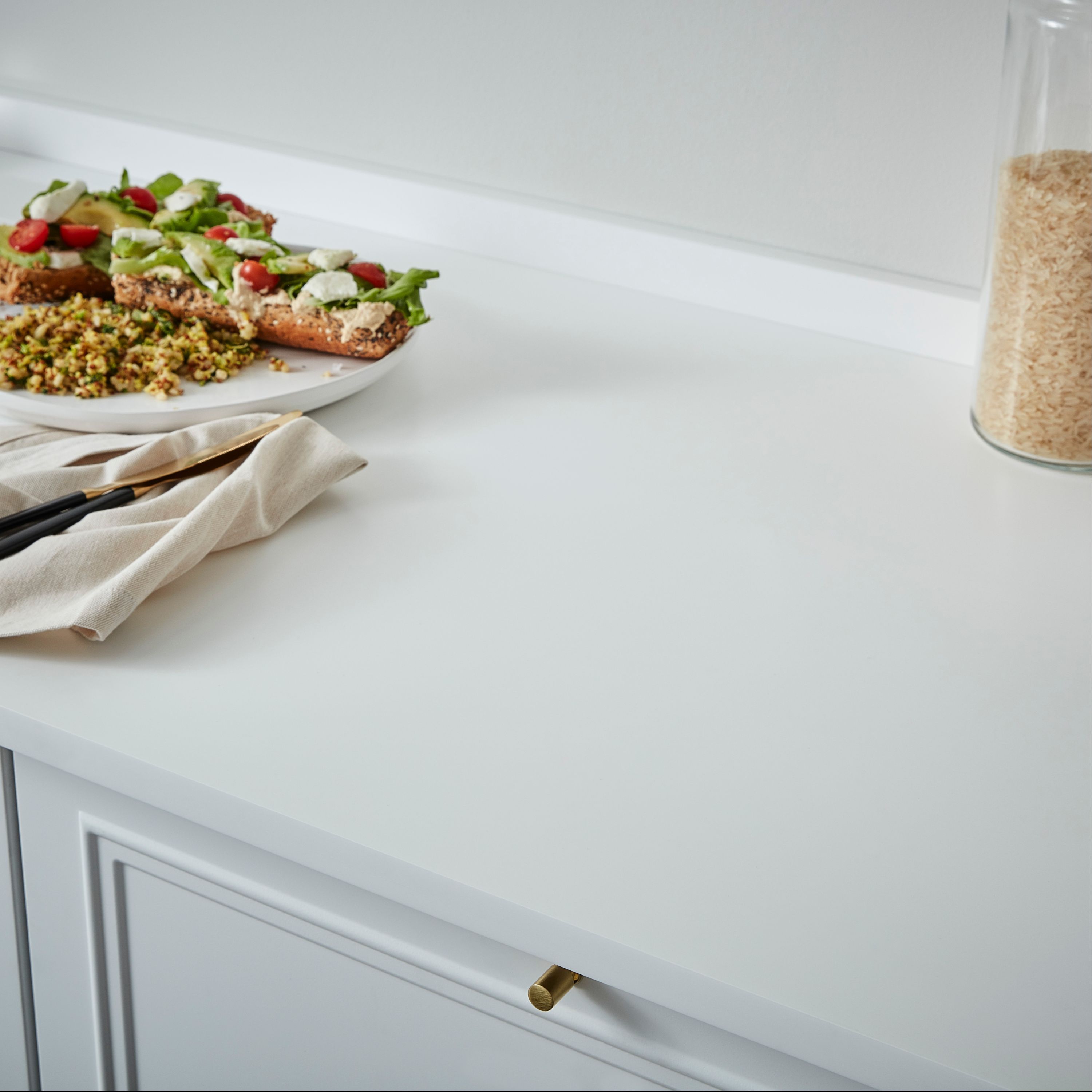 HI-MACS 20mm Matt Diamond white Stone effect Acrylic Square edge Kitchen Worktop, (L)2200mm