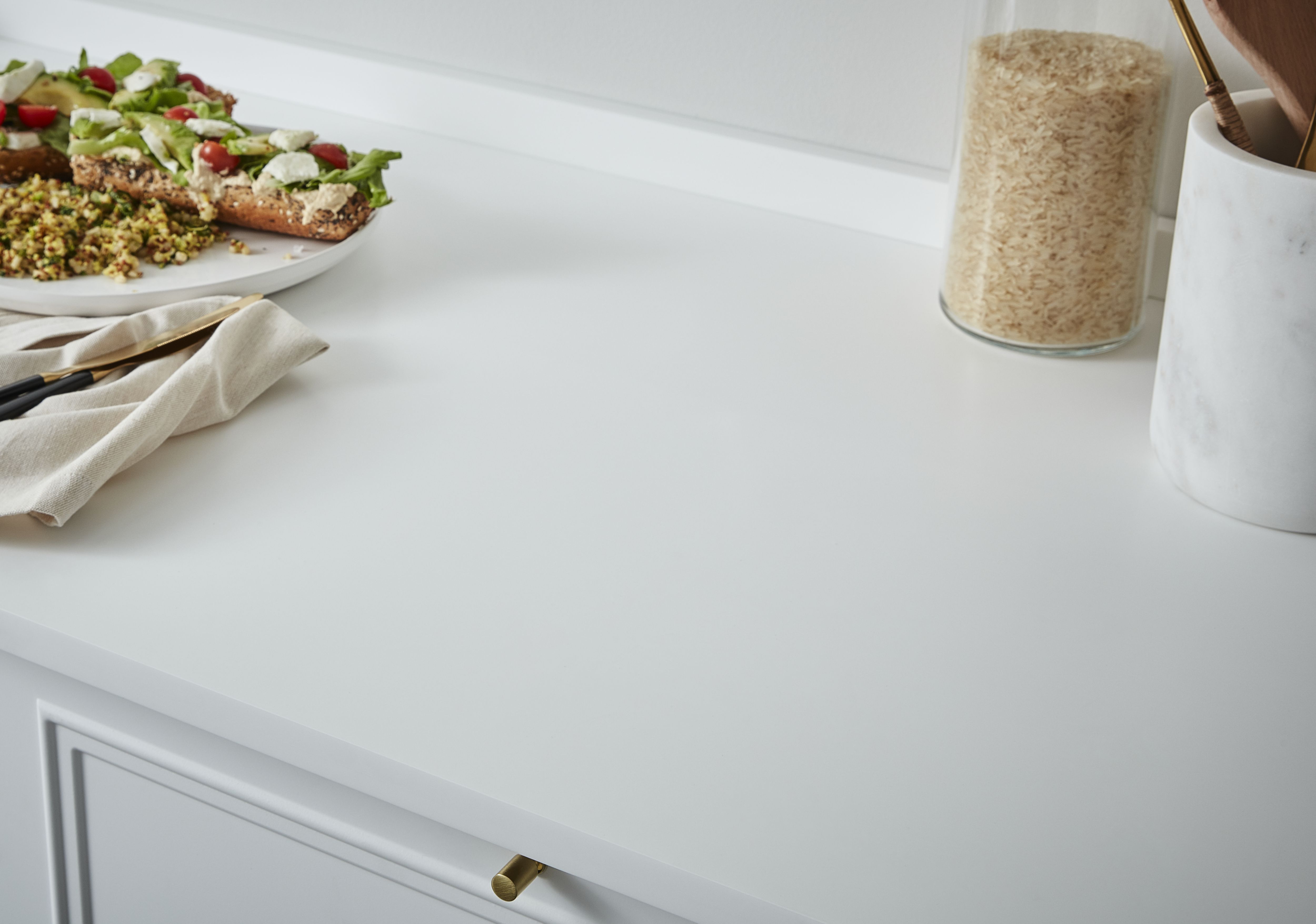 HI-MACS 20mm Matt Diamond white Stone effect Acrylic Square edge Kitchen Worktop, (L)2200mm