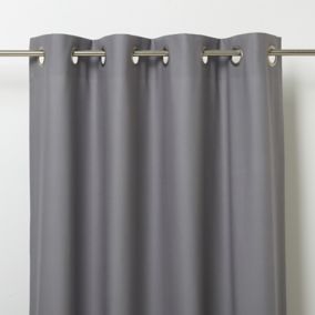 Hiva , SingleGrey Plain Unlined Eyelet Curtain (W)140cm (L)260cm