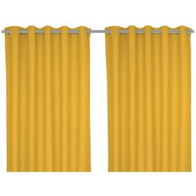 Hiva Yellow Solid dyed Lined Eyelet Curtain (W)117cm (L)137cm, Pair