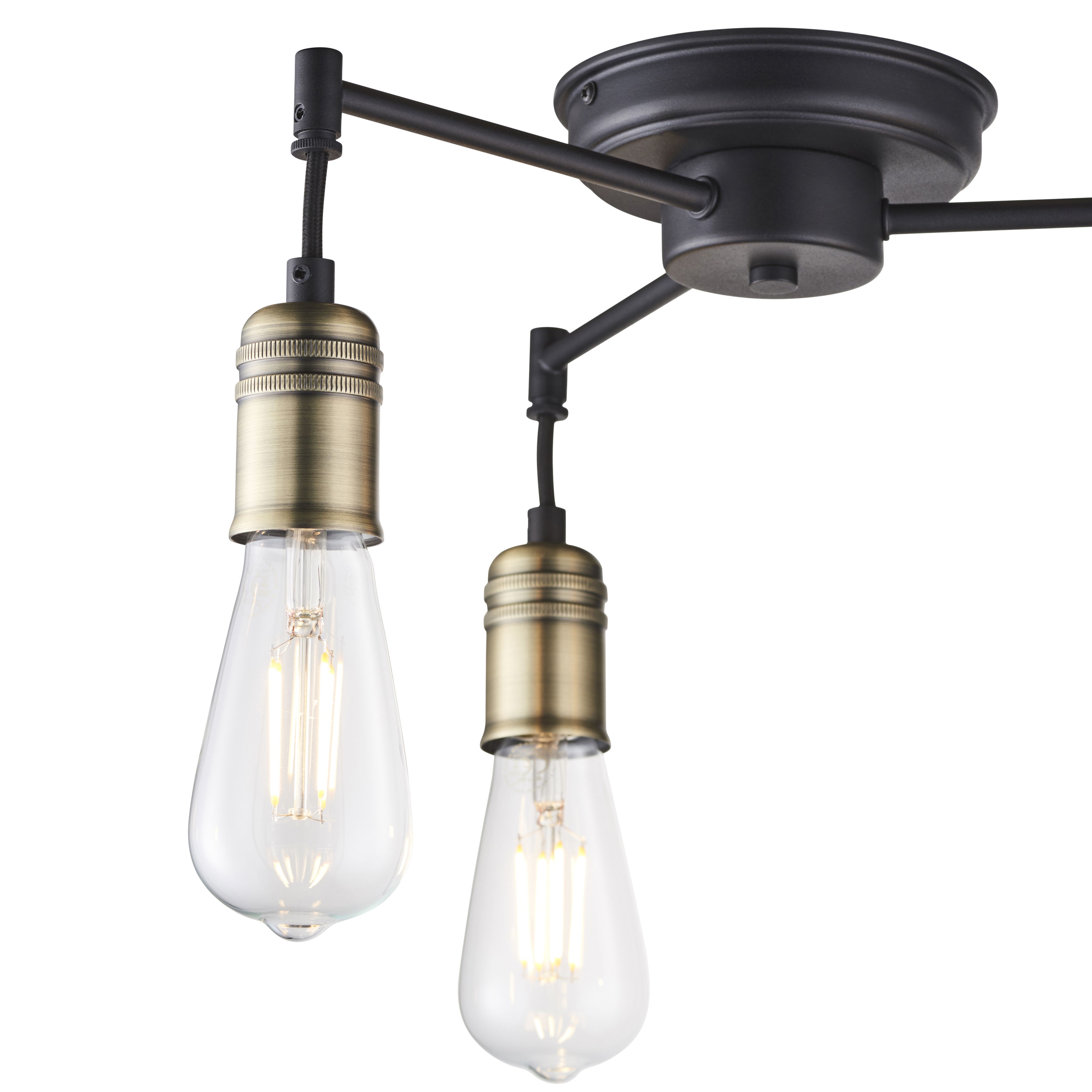 Hixley Matt Black Antique brass effect 3 Lamp Ceiling light