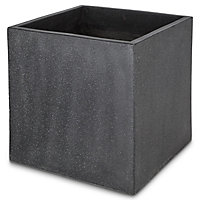 Hoa Dark grey Concrete effect Fibreclay Square Plant pot (Dia)50cm