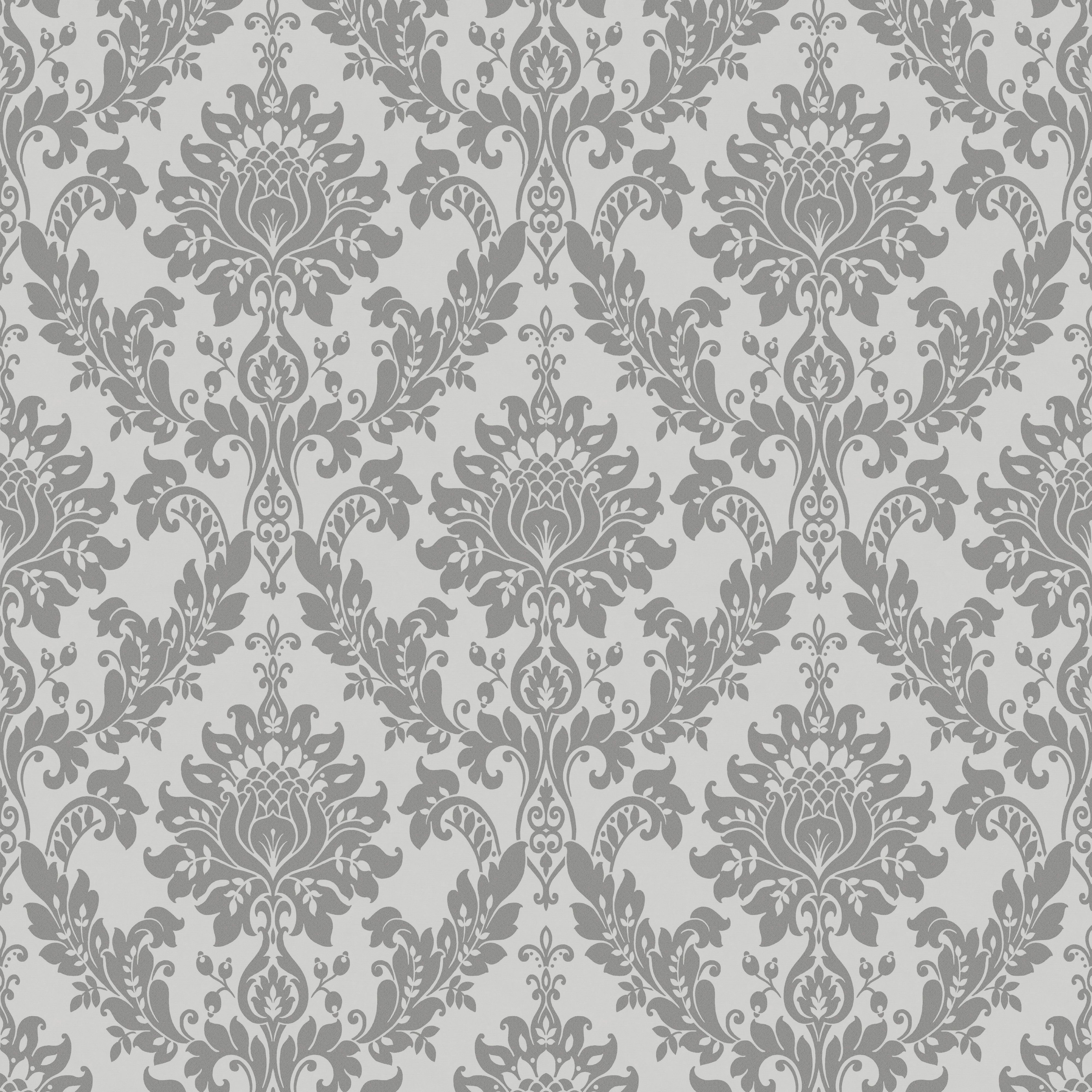 Holden Décor Clara Charcoal Glitter effect Damask Smooth Wallpaper Sample