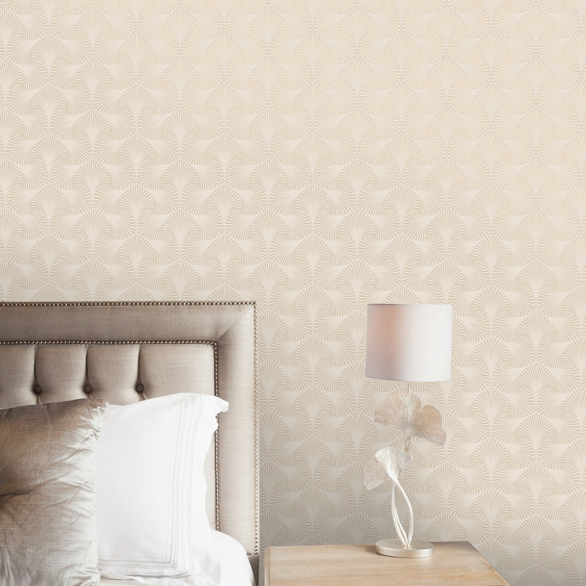 Holden Décor Cream Metallic effect Geometric Textured Wallpaper