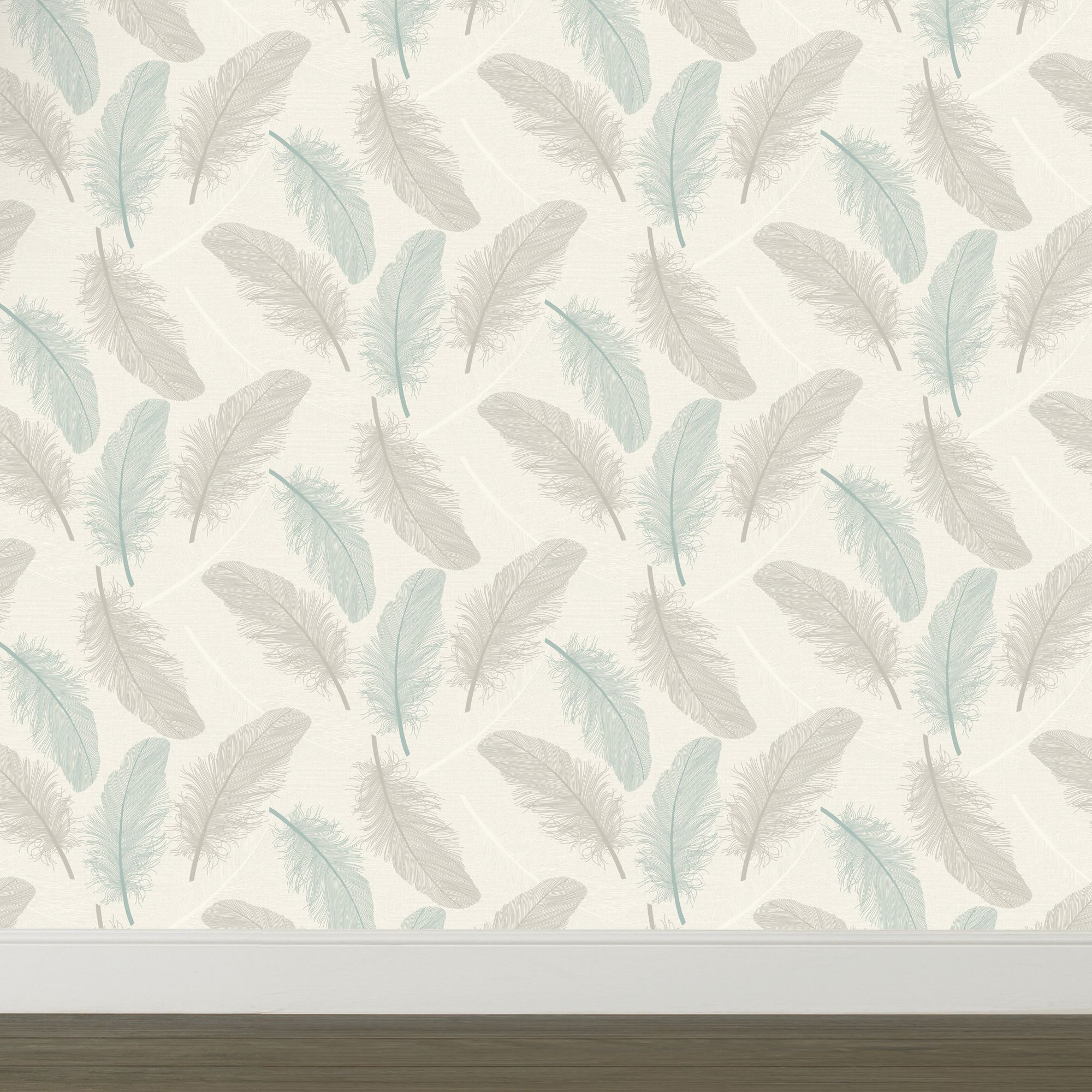 Holden Décor K2 Cream & teal Feather Textured Wallpaper Sample