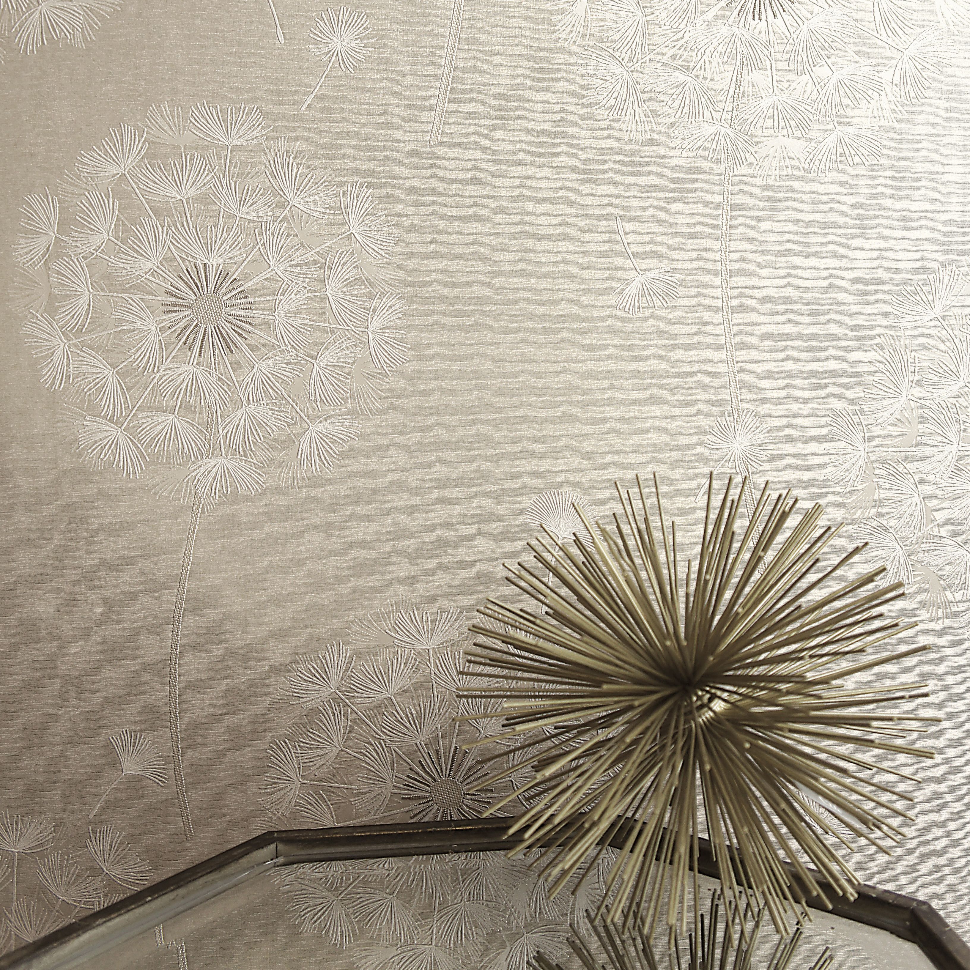 Holden Décor Opus Allora Cream Metallic effect Dandelion Embossed Wallpaper Sample