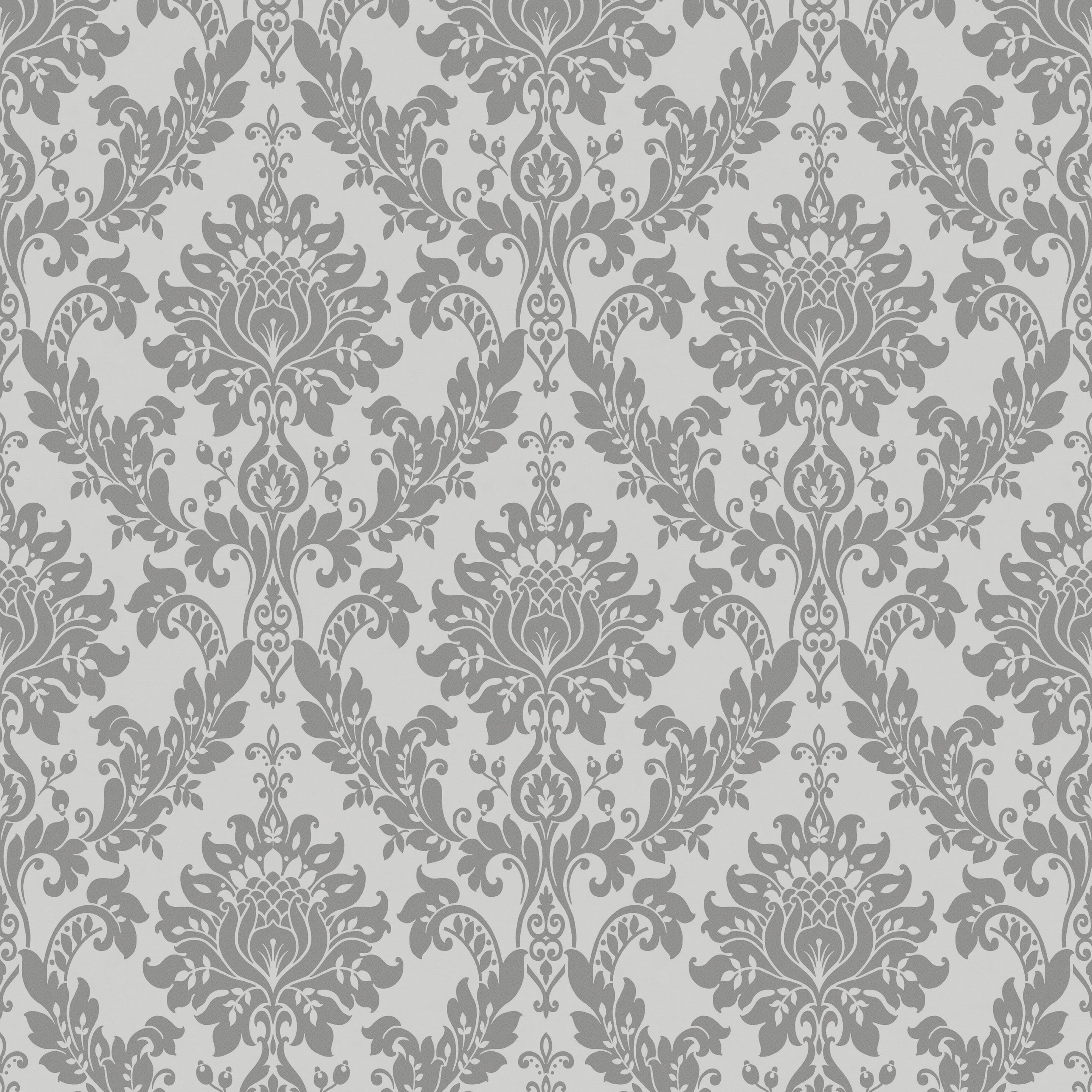 Holden Décor Opus Clara Charcoal Glitter effect Damask Embossed Wallpaper