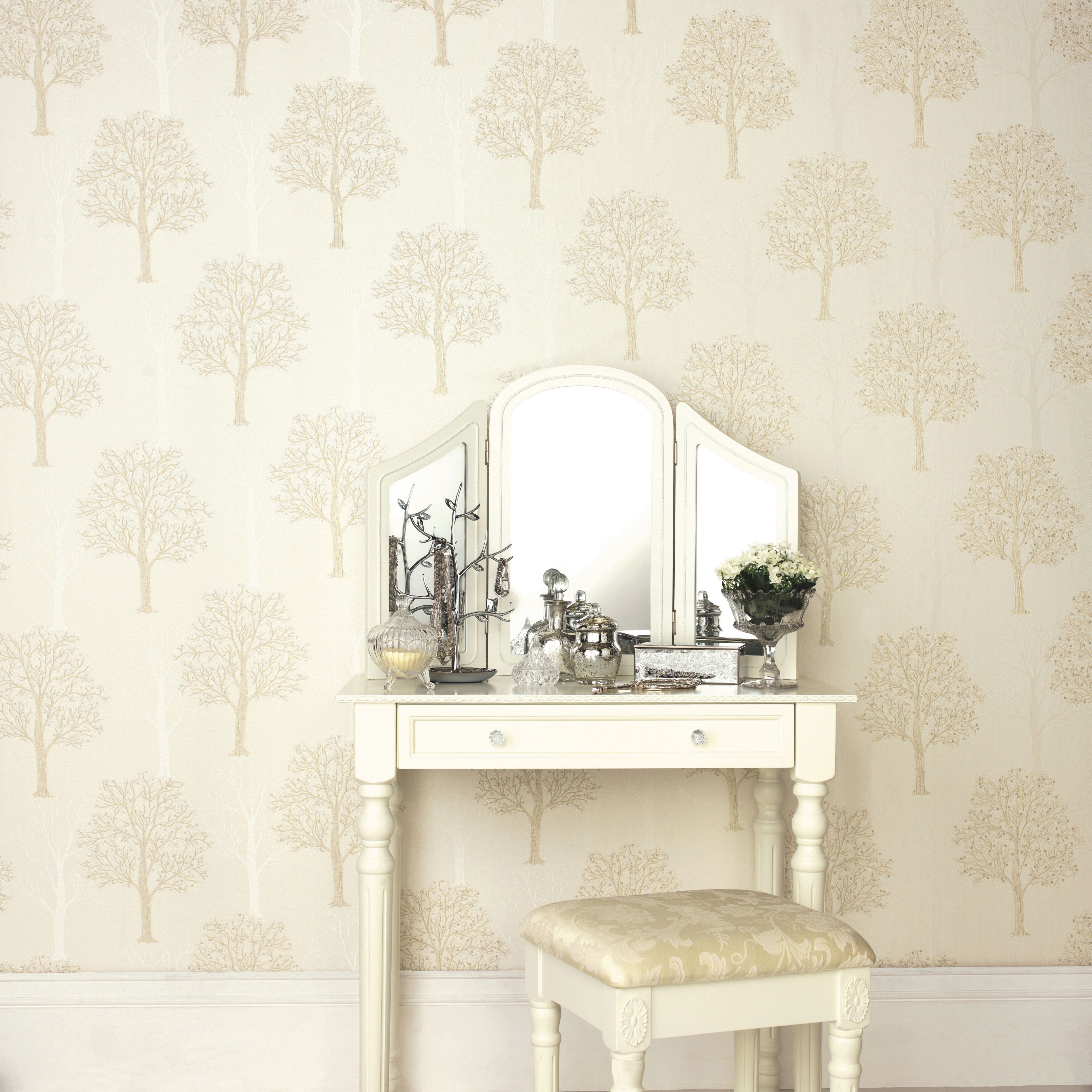 Holden Décor Opus Ornella Cream Metallic effect Tree Embossed Wallpaper Sample