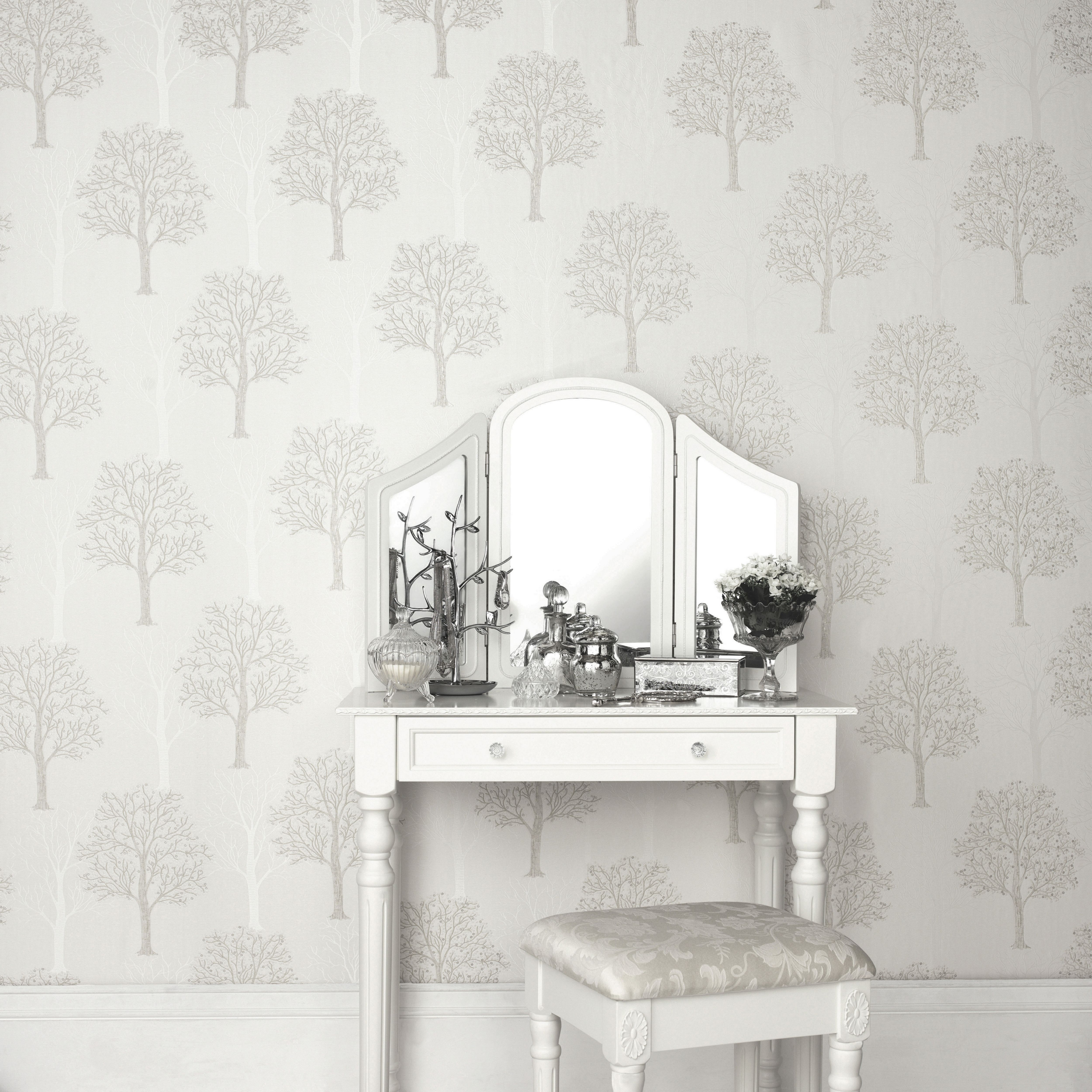 Holden Décor Opus Ornella Dove Metallic effect Tree Embossed Wallpaper Sample