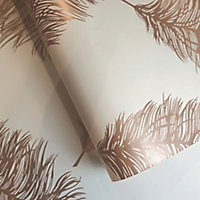 Holden Décor Statement Cream Metallic effect Feather Smooth Wallpaper