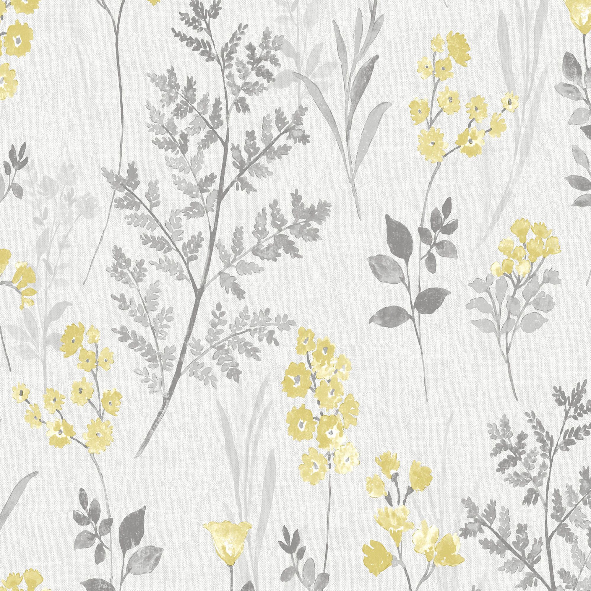 Holden Décor Statement Farley Grey & yellow Floral Smooth Wallpaper Sample