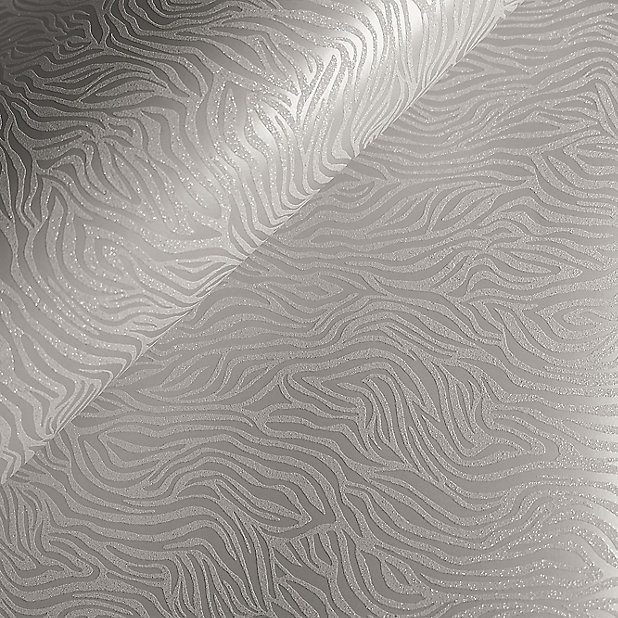 Holden Décor Statement Gilver & taupe Zebra print Glitter effect Textured  Wallpaper | Tradepoint