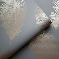 Holden Décor Statement Grey Metallic effect Feather Smooth Wallpaper