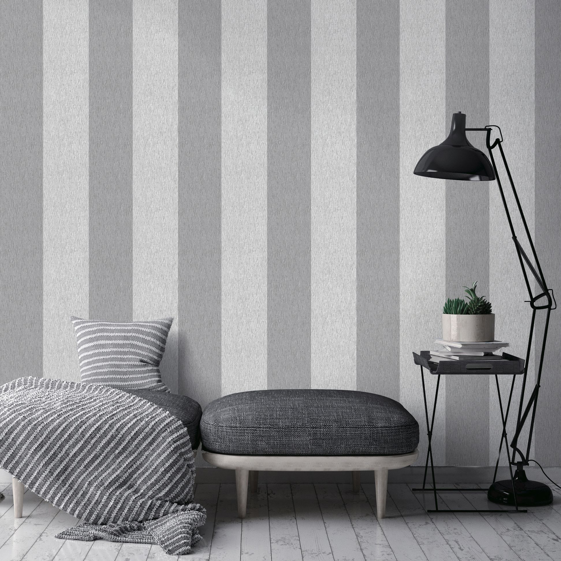 Holden Décor Statement Silver glitter effect Striped Smooth Wallpaper Sample