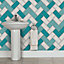 Holden Décor Teal & white Tile effect Blown Wallpaper