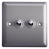 Holder Grey pewter effect Single 10A 2 way Flat Light Switch