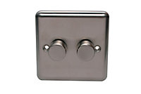 Holder Steel effect Double 2 way Dimmer switch