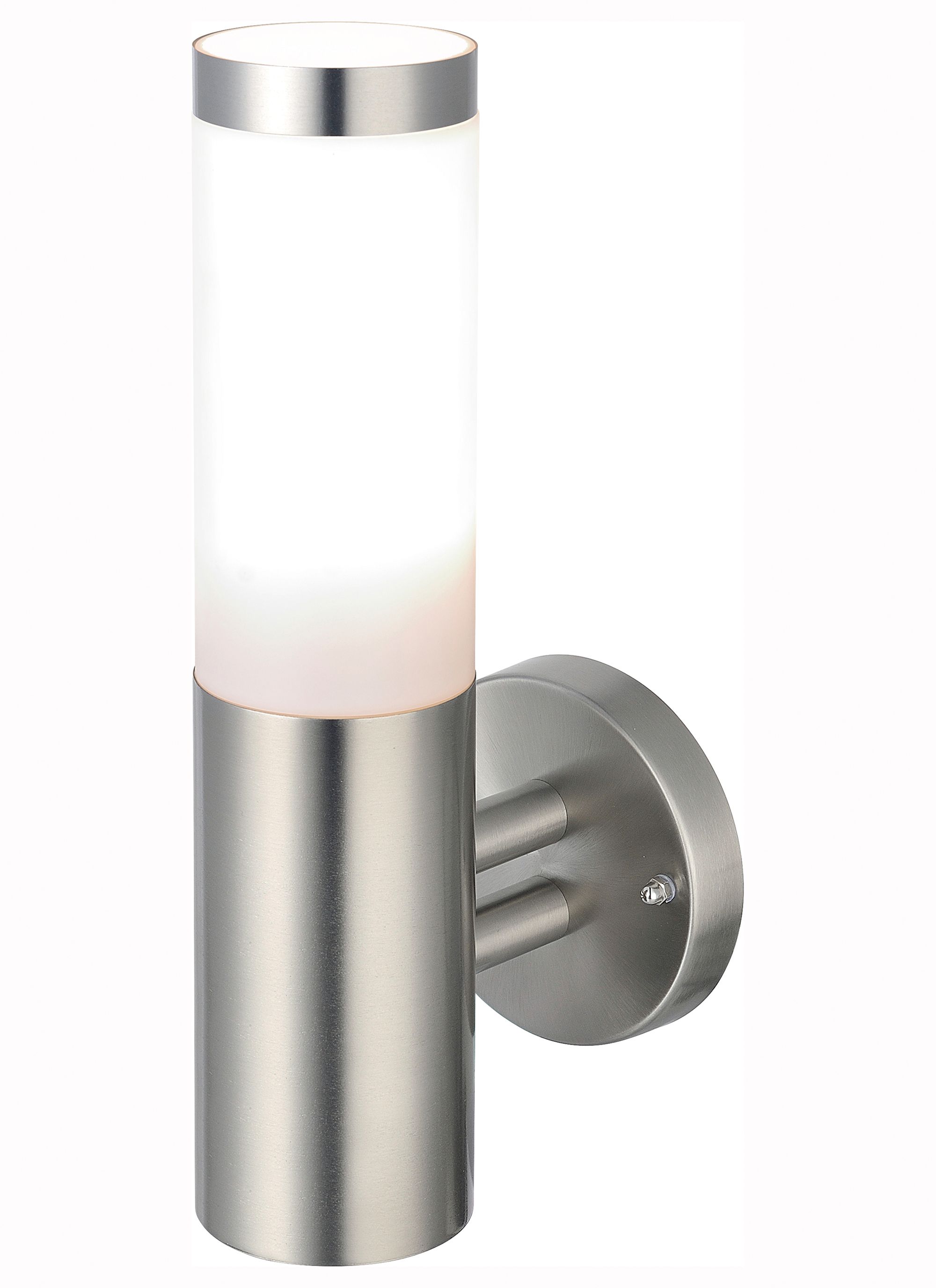 Hollis Fixed Stainless Steel Mains-powered Outdoor Wall light (Dia)7.6cm