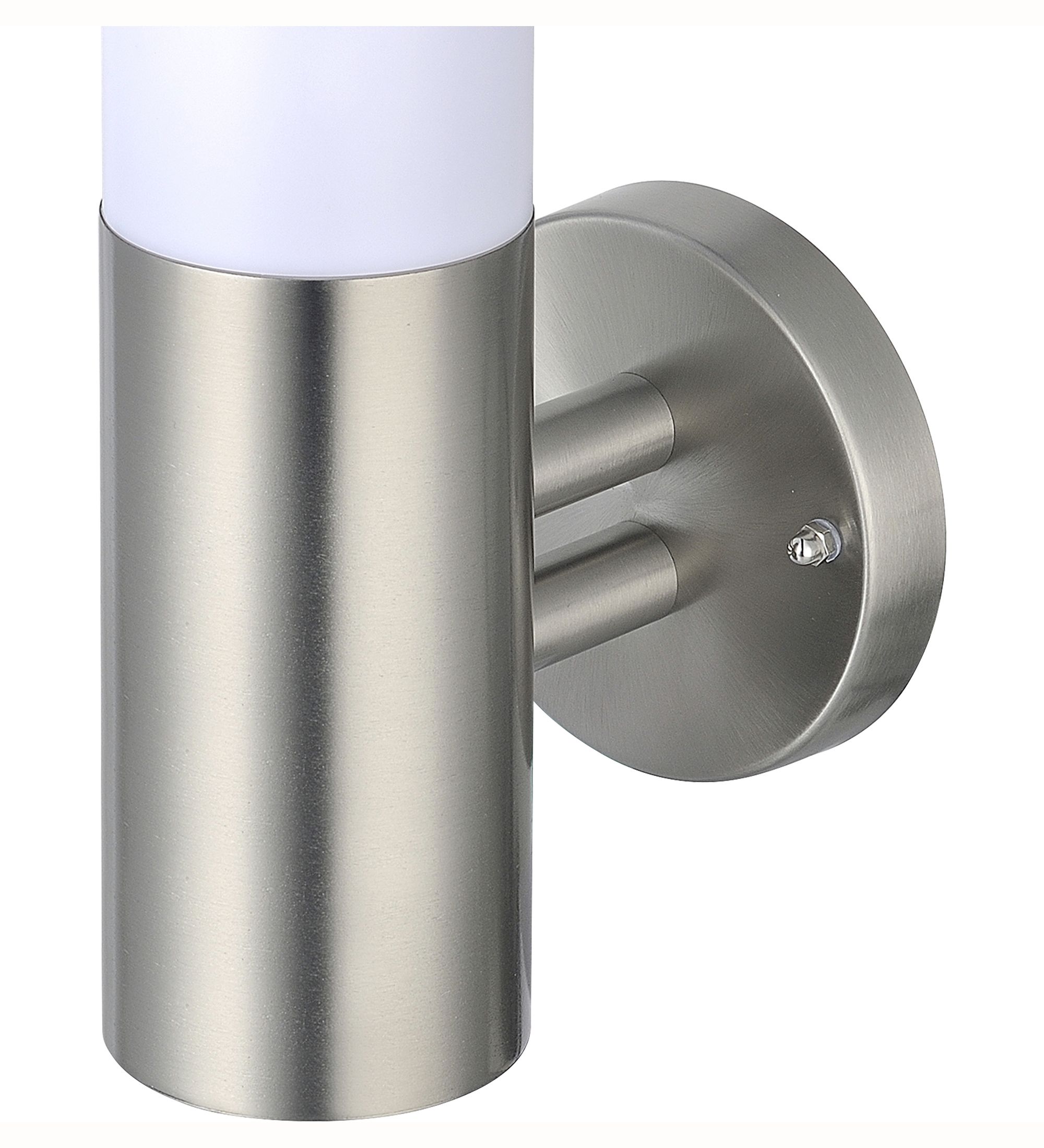Hollis Fixed Stainless Steel Mains-powered Outdoor Wall light (Dia)7.6cm