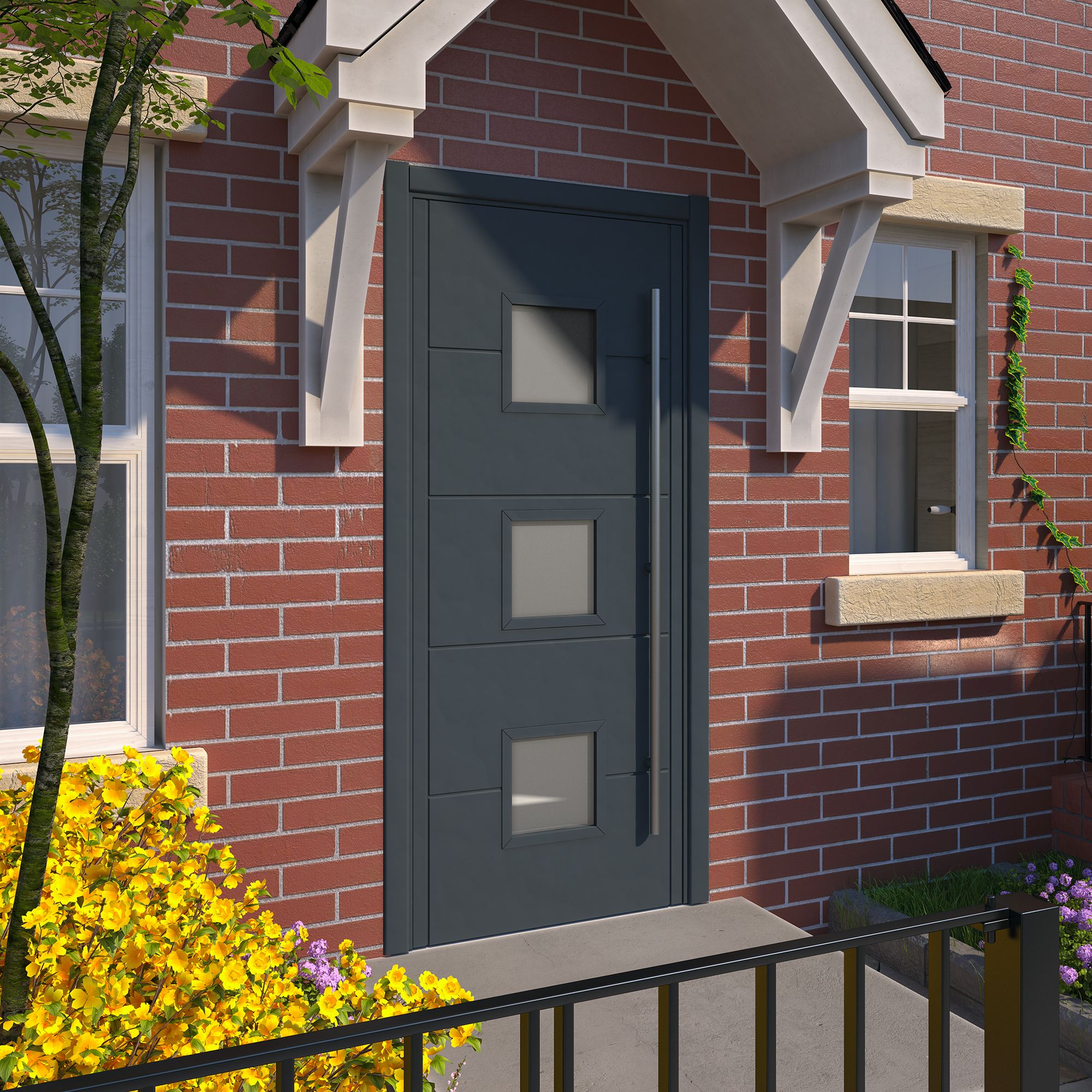 Holma 5 panel Frosted glass Frosted Glazed Shaker Anthracite External Panel Front door, (H)2032mm (W)813mm