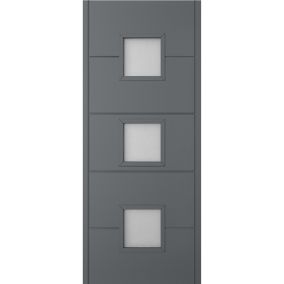 Holma 5 panel Frosted Glazed Shaker Anthracite Composite External Panel Front door, (H)2032mm (W)813mm