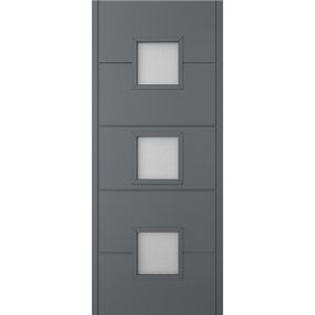 Holma 5 panel Frosted Glazed Shaker Anthracite External Panel Front door, (H)2032mm (W)813mm