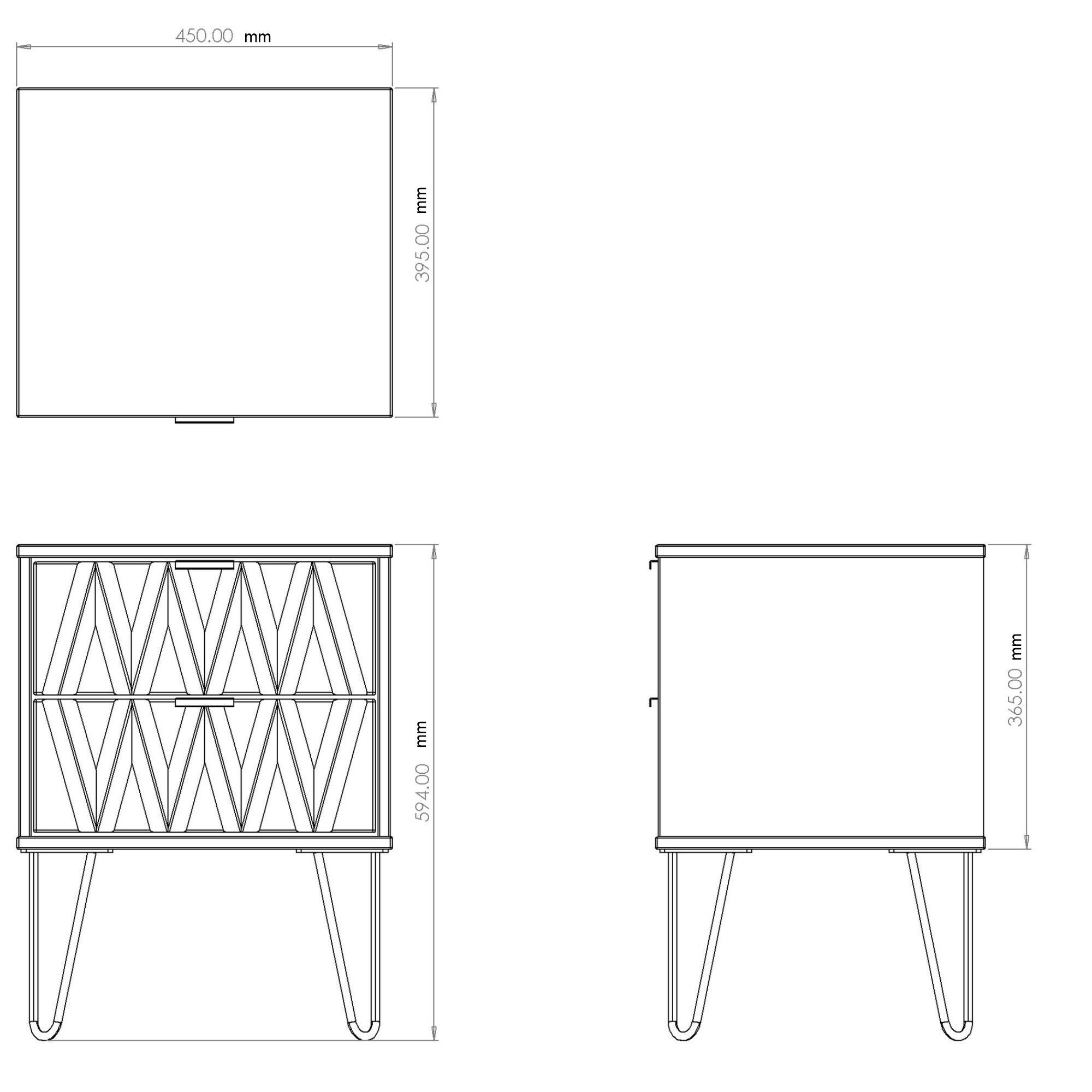 Hong Kong Ready assembled Matt black 2 Drawer Bedside chest (H)505mm (W)395mm (D)415mm