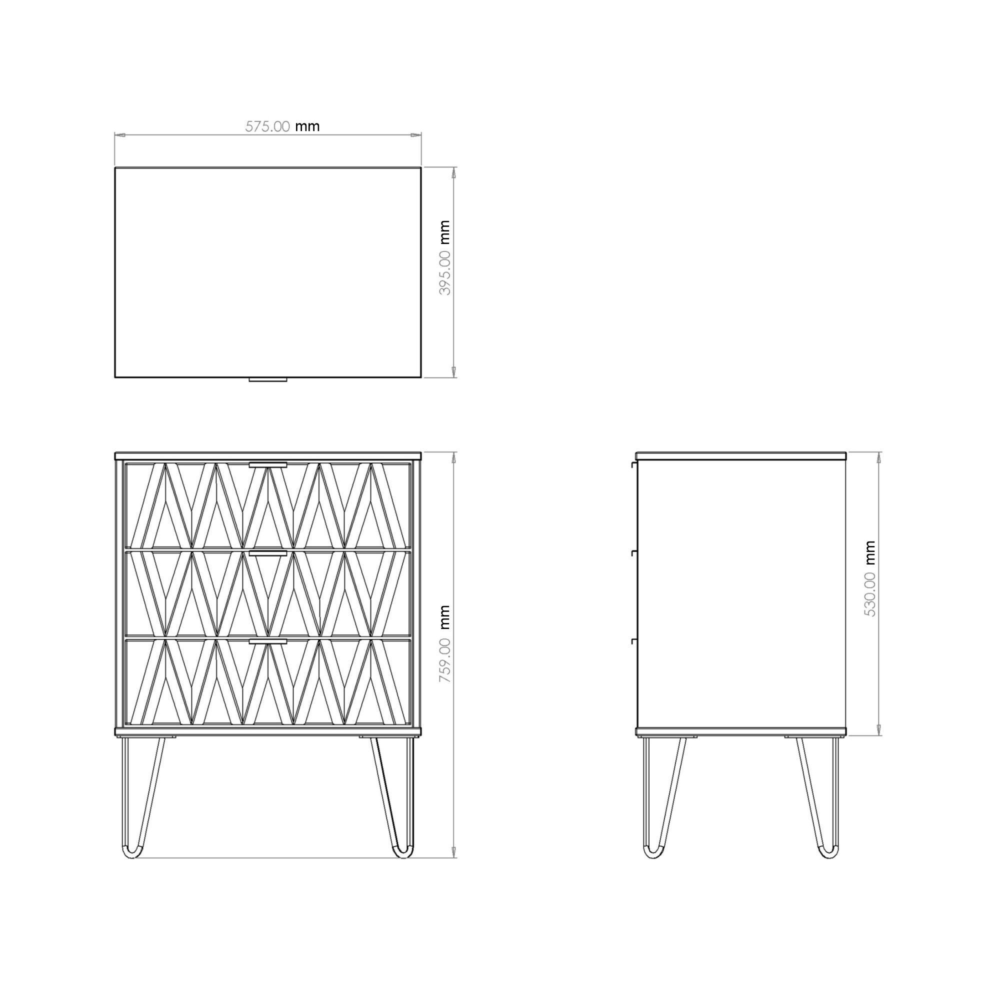Hong Kong Ready assembled Matt black 3 Drawer Chest of drawers (H)740mm (W)575mm (D)395mm