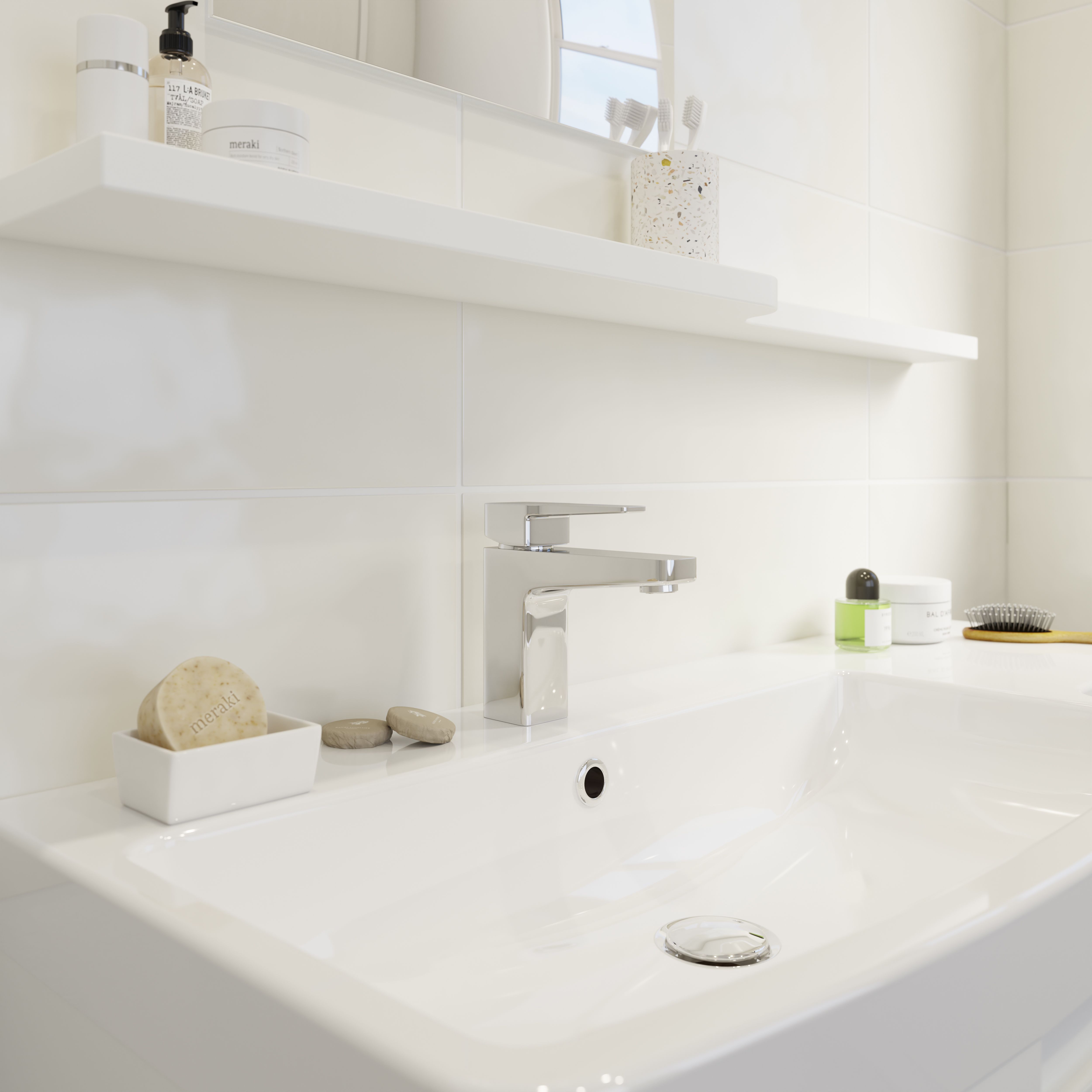 Hopi White Satin Ceramic Indoor Wall tile, Pack of 7, (L)598mm (W)298mm