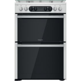 Hotpoint HDM67G8C2CX/UK_SI 60cm Double Electric & gas Cooker with Gas Hob - Silver effect