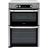 Hotpoint HDM67V9HCX/UK_SI 60cm Double Electric Cooker with Ceramic Hob - Silver effect