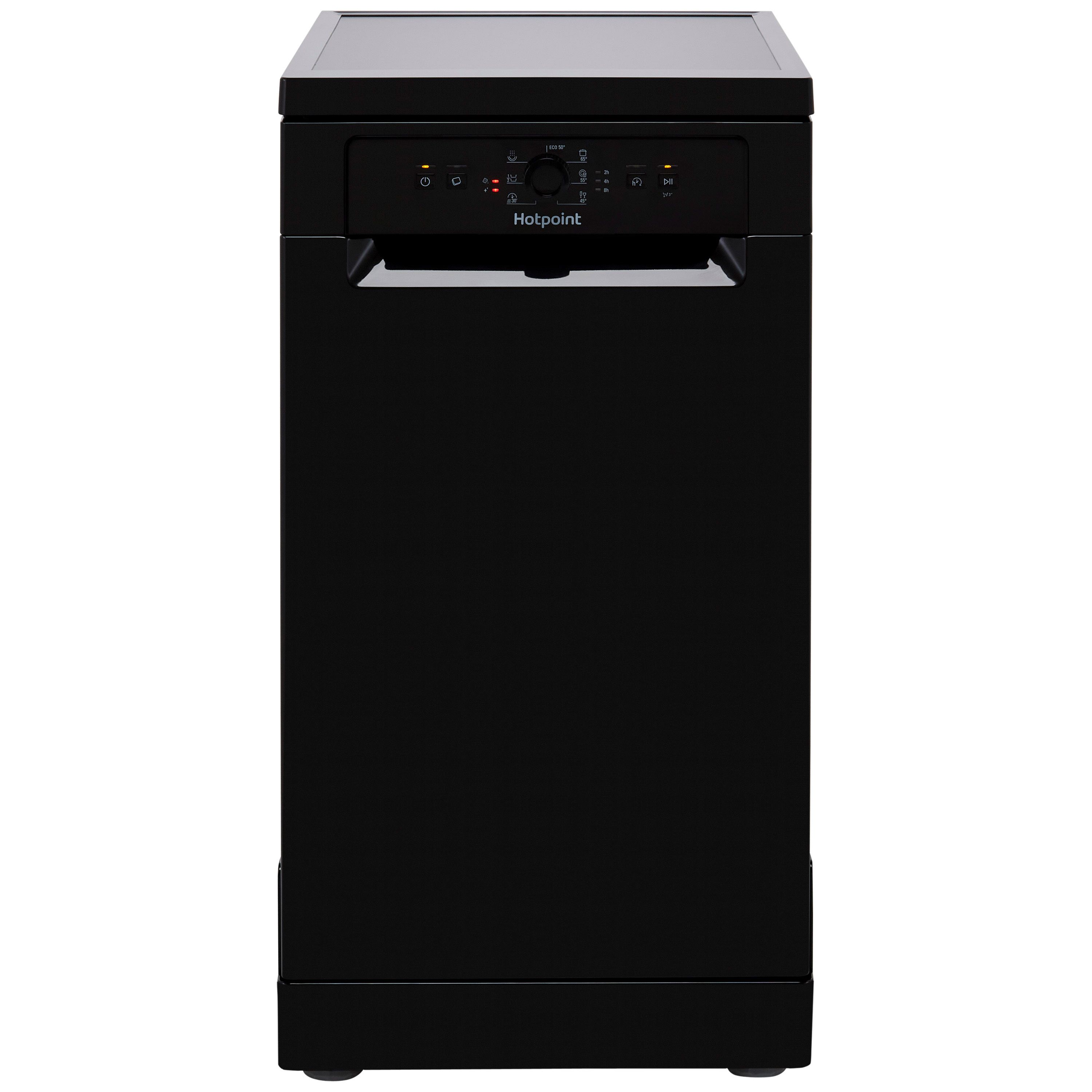Hotpoint HSFE1B19BUKN_BK Freestanding Slimline Dishwasher Black