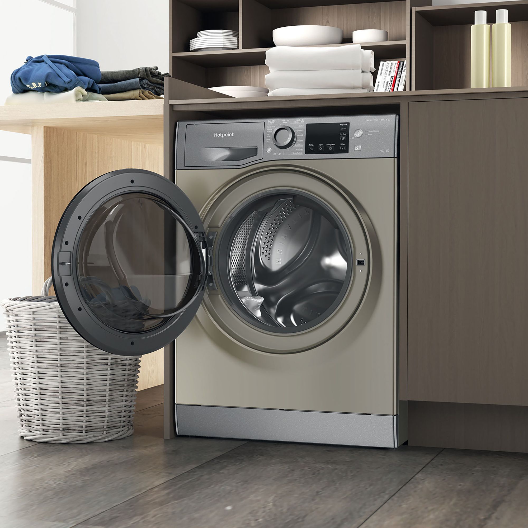 Hotpoint NDB9635GKUK_GR 9kg/6kg Freestanding Condenser Washer dryer - Graphite