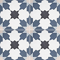 House of Mosaics Bouquet Blue & white Matt Patterned Porcelain Wall & floor Tile Sample