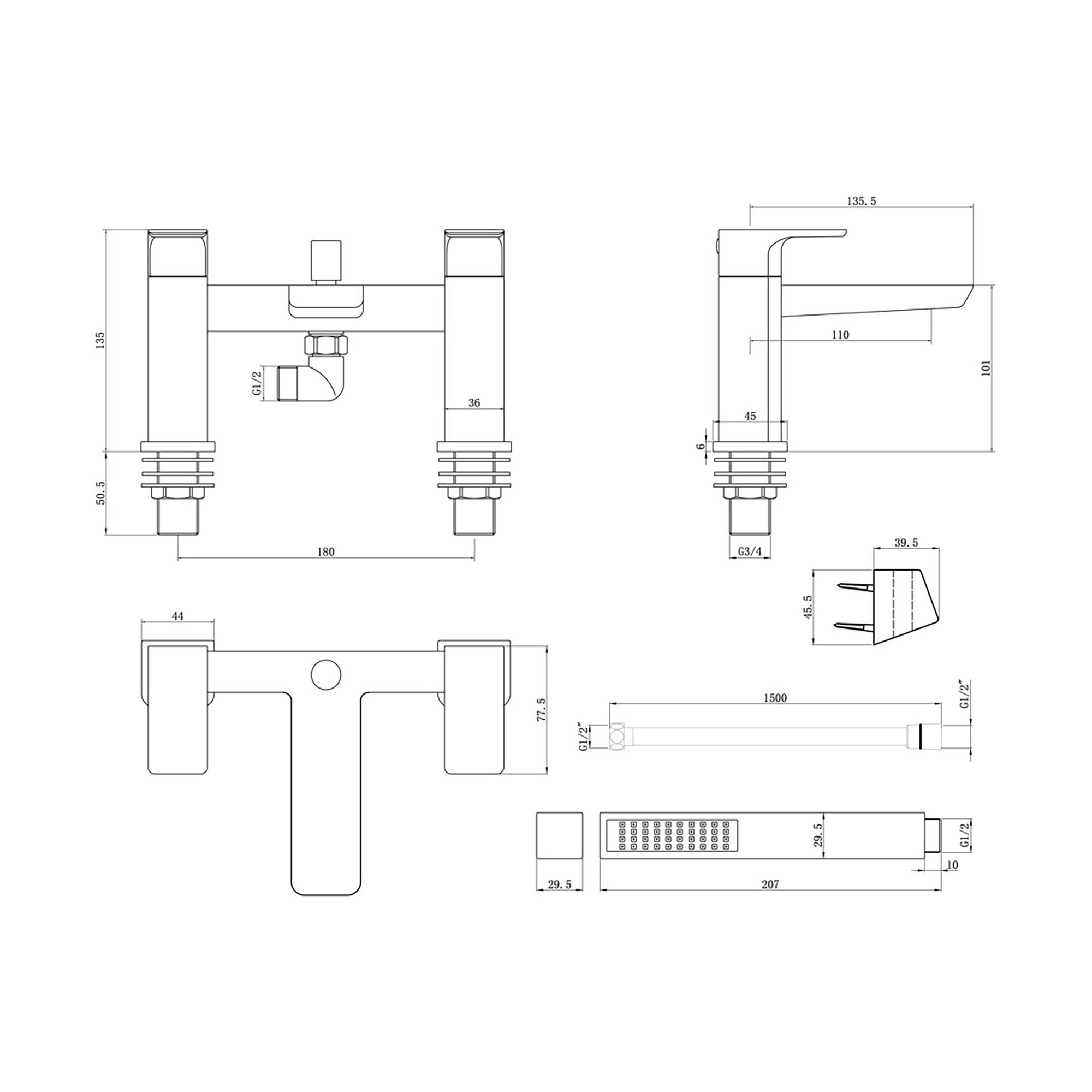 Hoveton Brushed Brass effect Deck-mounted 2 Tap Hole Shower mixer Tap