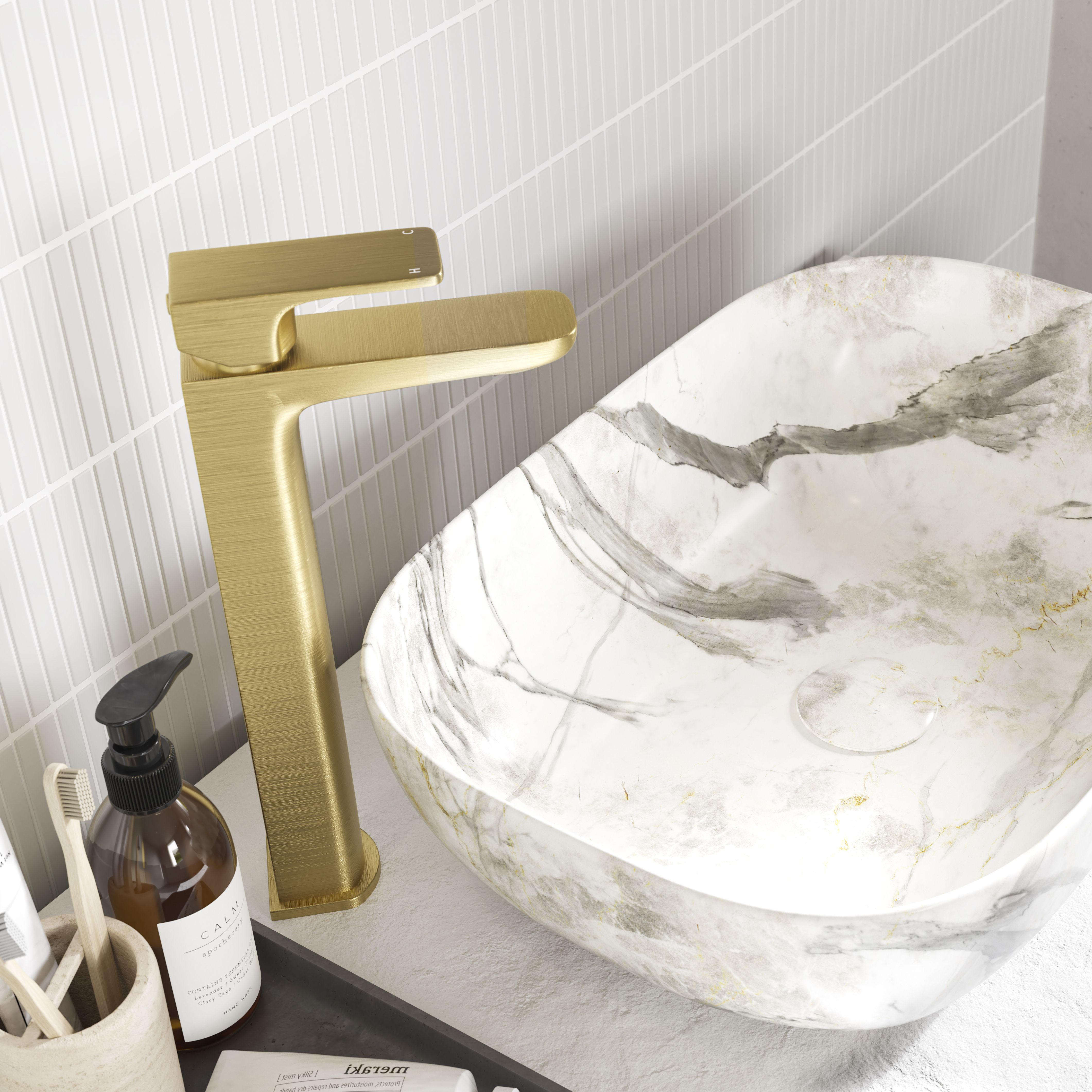Hoveton Tall Brass effect Worktop Mono mixer Tap