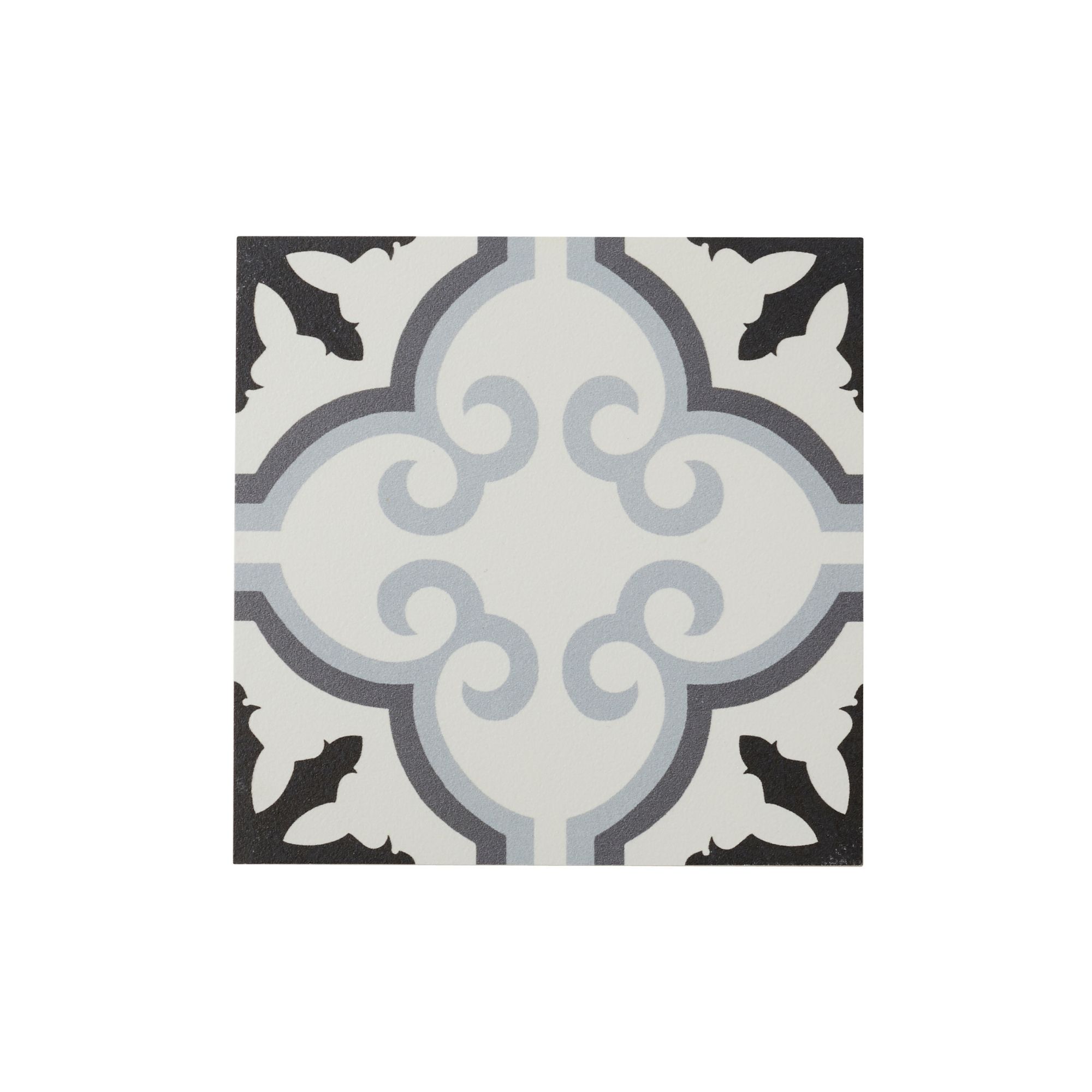 Hydrolic Black & white Matt Flower Porcelain Wall & floor Tile, Pack of 25, (L)200mm (W)200mm